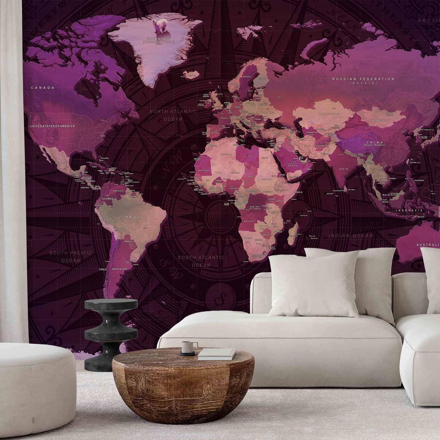 artgeist Wall Mural World Map 173x124 in - Peel and Stick Self-Adhesive Wallpaper Removable Large Sticker Foil Wall Decor Print Picture Image Design Map of The World k-A-0273-a-a