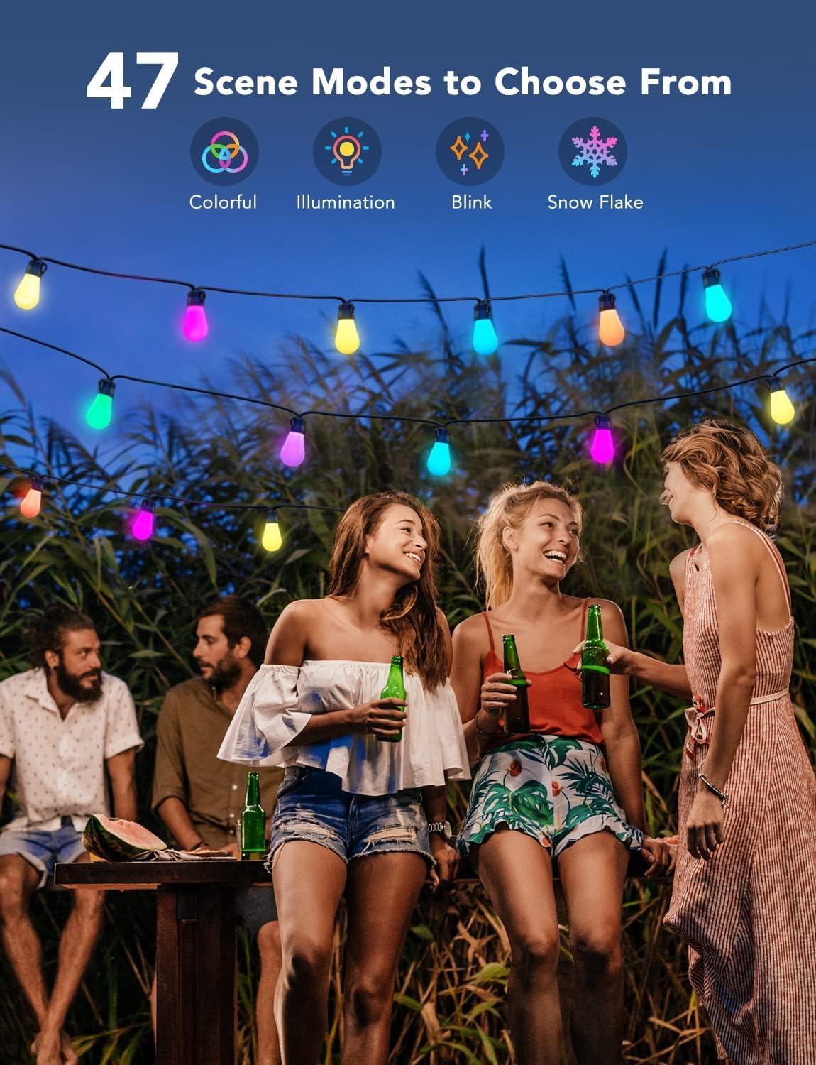 Govee Smart Outdoor String Lights H7029, 24ft RGBIC Outdoor Lights with 8 Dimmable LED Bulbs, IP65 Waterproof, Color Changing Warm White Lights with 47 Scene Modes for Patio, Backyard, App Control