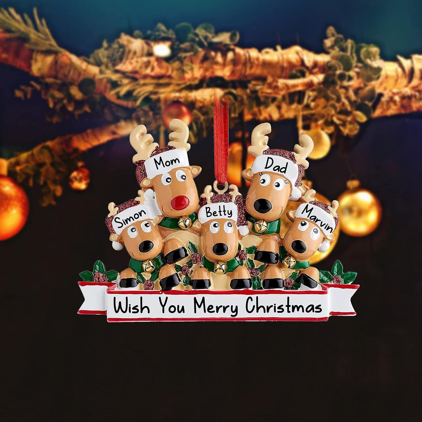 Personalized Deer Christmas Ornaments 2025 Family of 2,3,4,5,6,7,8 Custom Name Reindeer Xmas Ornament with Text,Customized Christmas Decoration Gifts - Family of 7