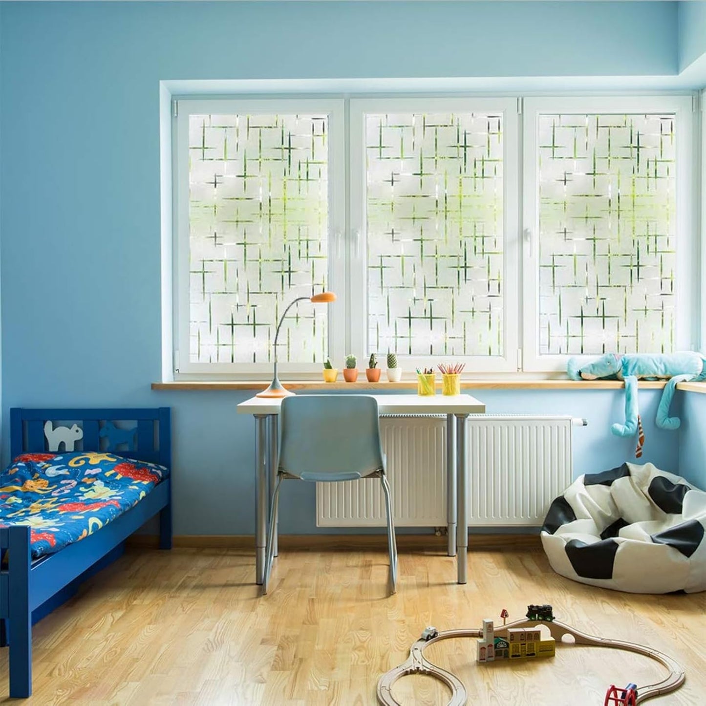 Finnez Frosted Window Film Non-Adhesive, Frosting Privacy Film for Glass Windows, Self Static-Cling Decorative Window Cling for Home Office UV Protection Cross Pattern 45.2 x 157.4 inches