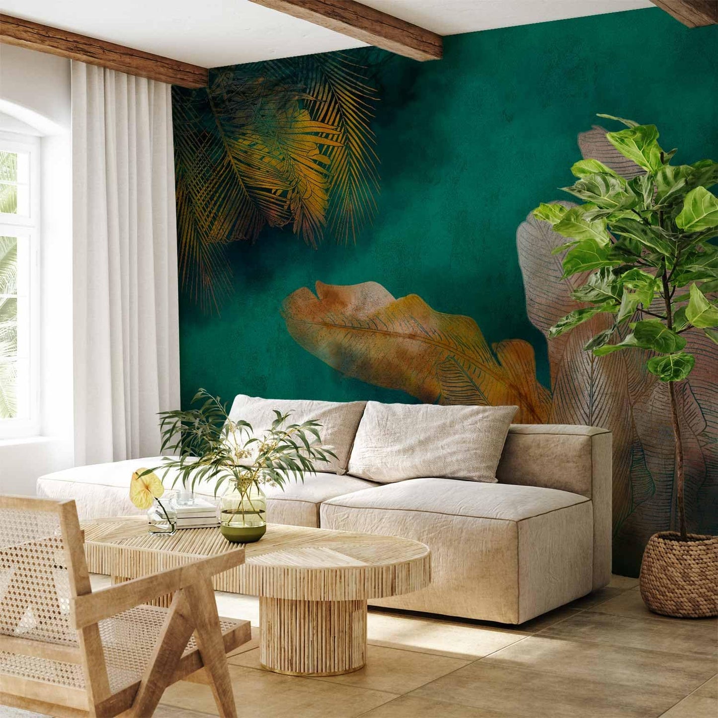 artgeist Premium Wall Mural Jungle 79x55 in - XXL Non-Woven Wallpaper Fleece Wall Decor Photo Print Picture Image Design Leaves Green Yellow Nature b-A-0825-a-a
