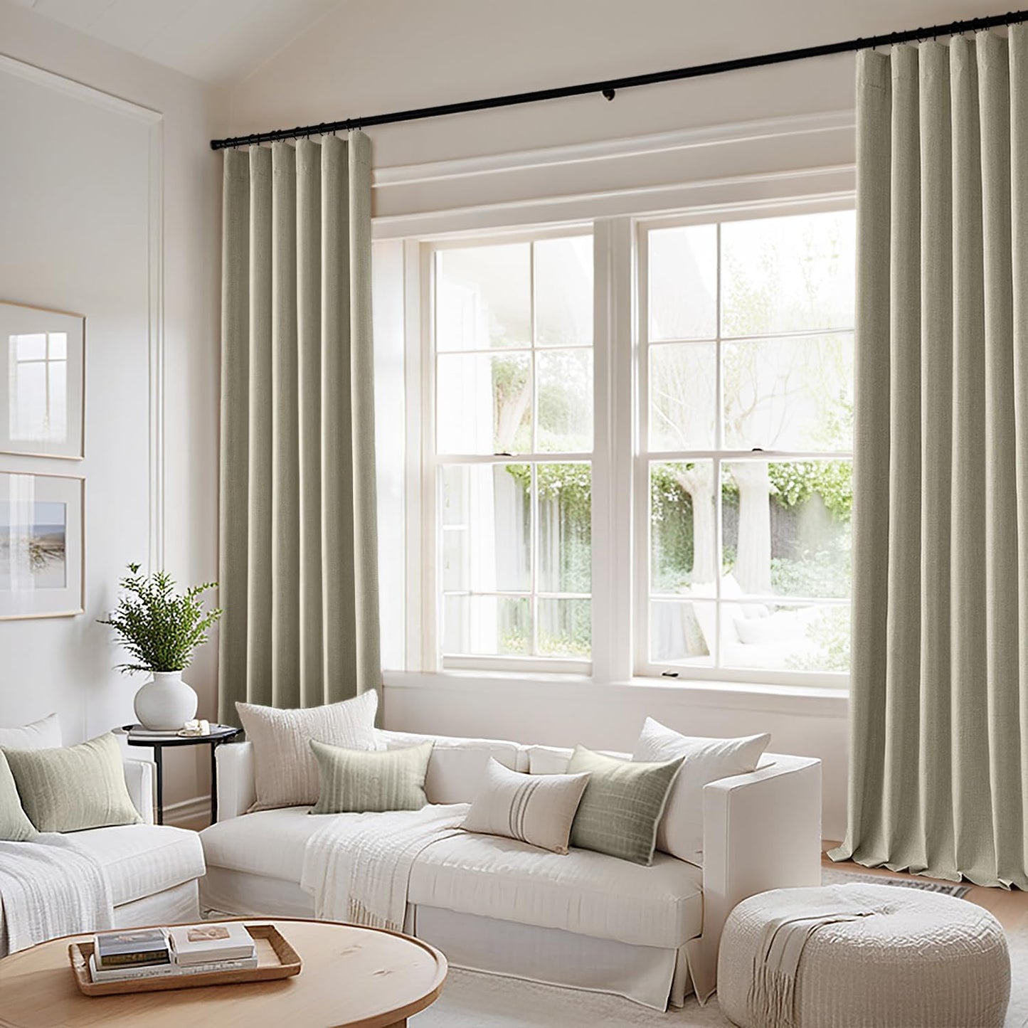 MIULEE 100% Blackout Curtains 120 Inch Long 2 Panels Set for Bedroom, Thick Luxury Faux Linen Black Out Curtain Room Darkening Back Tab Pleat Window Textured Drapes with Hooks for Living Room, Oatmeal