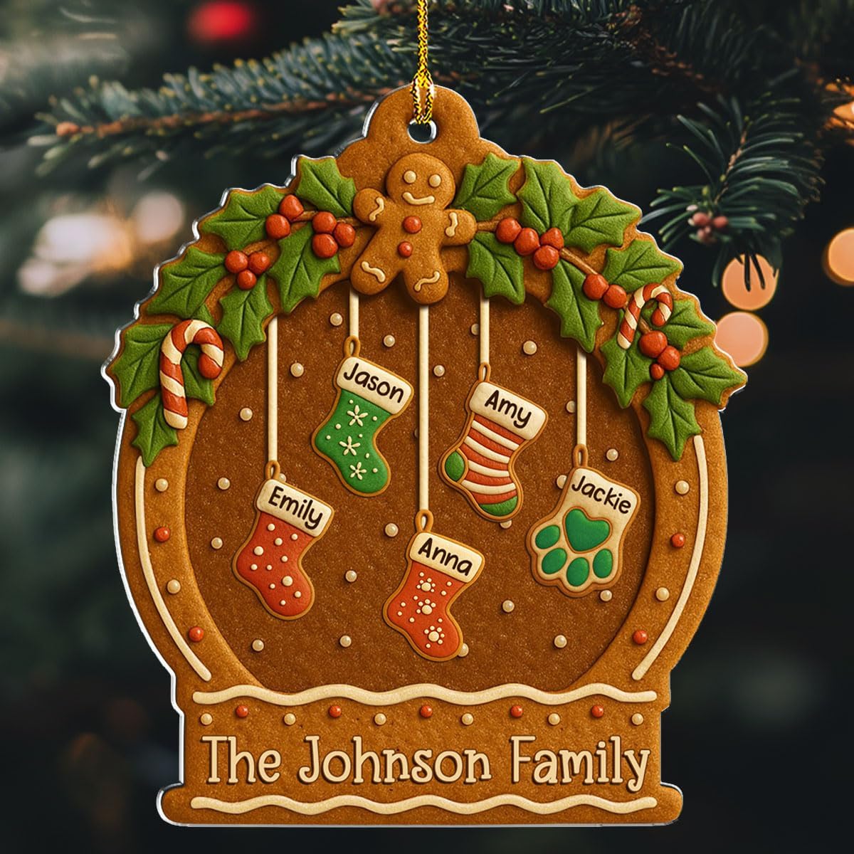 Personalized Family Ornament Christmas Cookies Style - Custom Stockings and Names Acrylic Ornament Gift Stocking Stuffers White Elephant Ideas (8)