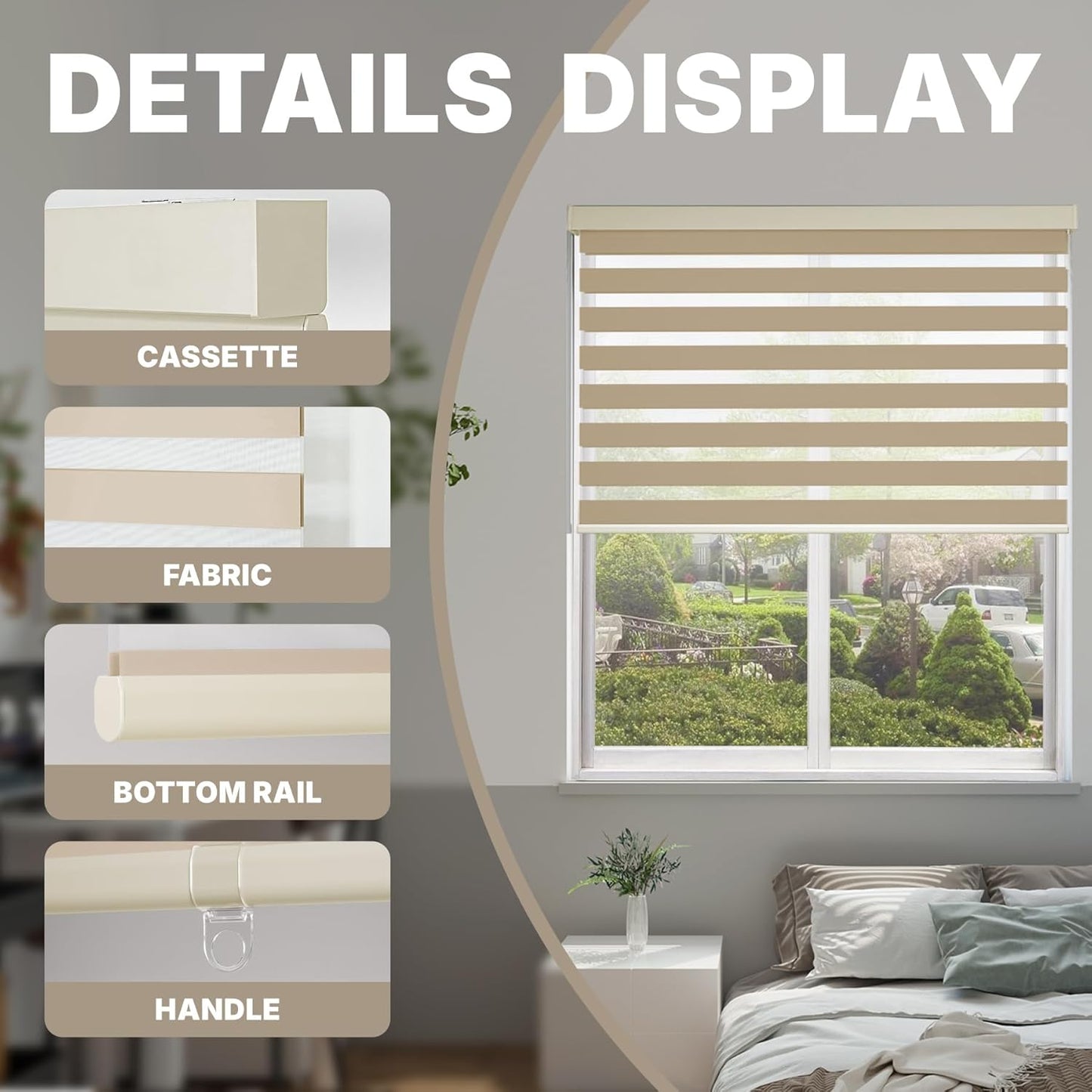 HESTIA Cordless Zebra Blinds Light Filtering Roller Shades UV Blocking Blackout Privacy Indoor Window Shades for Home Office Day and Night, Beige,29" W x 60" H