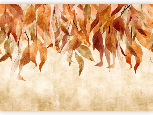 artgeist Wall Mural Hanging Leaves 138x101 in - Non-Woven Wallpaper Fleece Wall Decor Photo Print Picture Image Design Nature Botanical Concrete Orange Beige b-C-10146-a-c