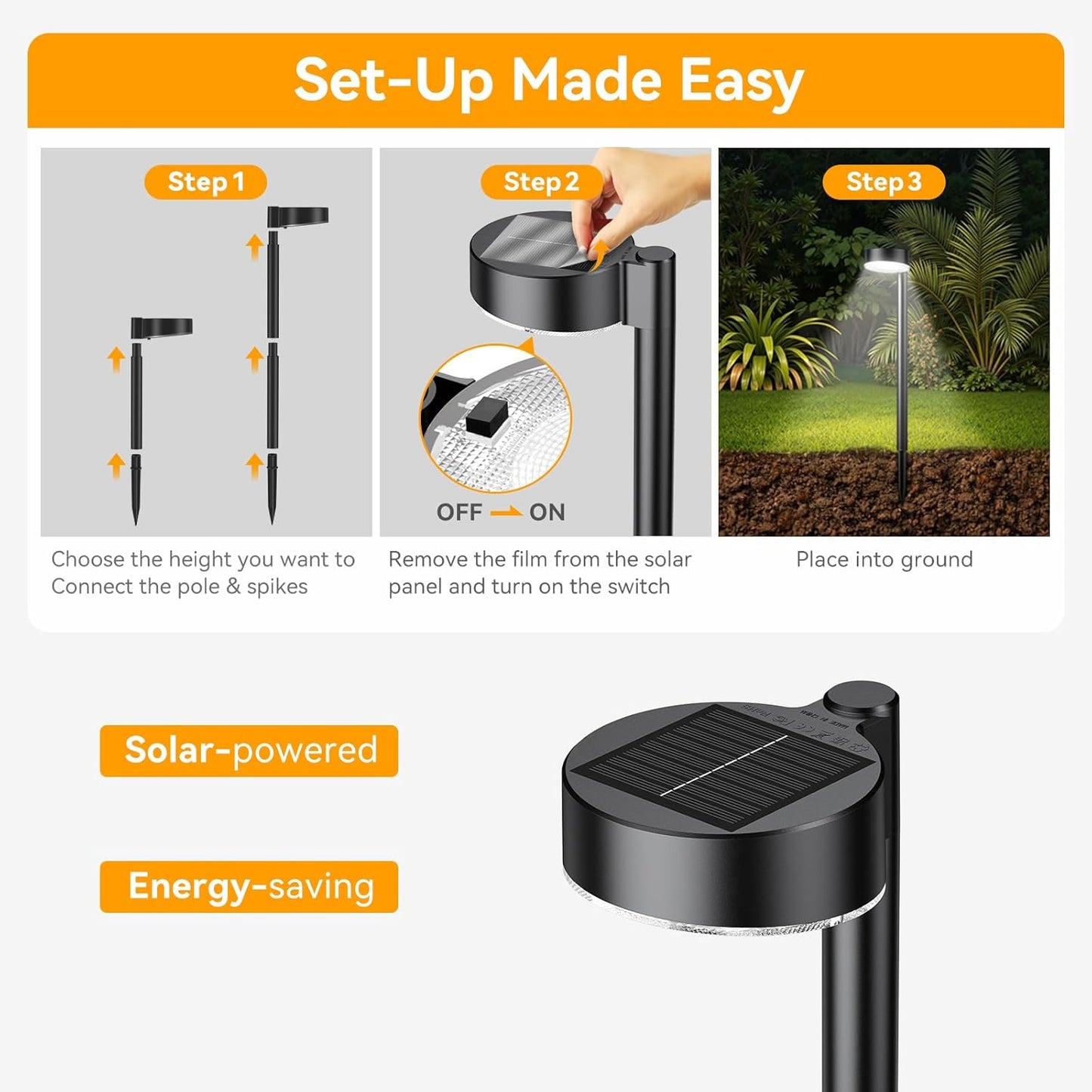 8 Pack Solar Pathway Lights Outdoor, 12 Brighter LED Solar Lights Outdoor Waterproof, Up to 12 Hrs Modern Path Light for Yard Garden Walkway Driveway Lawn, Cool White