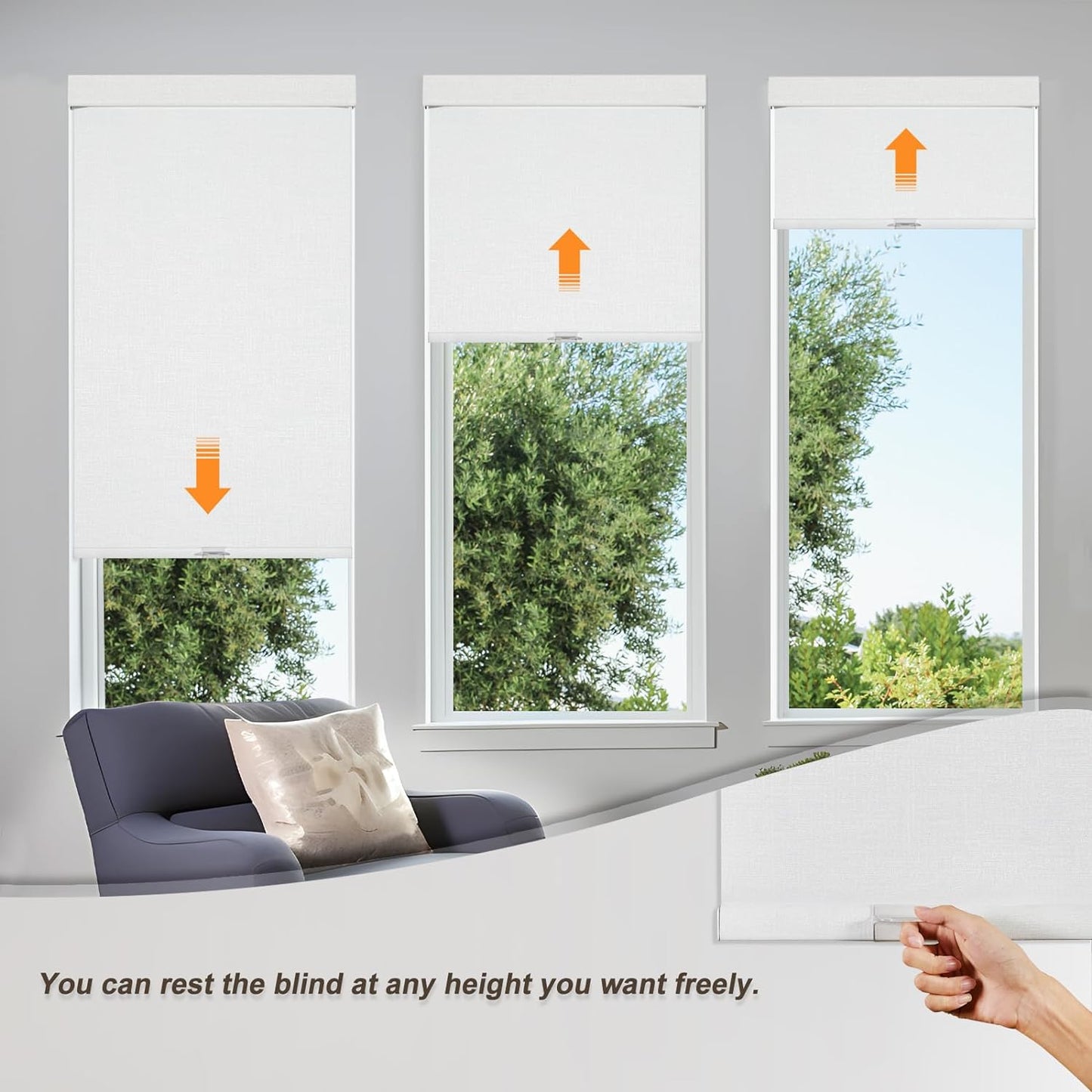 Persilux Blackout Roller Shades & Blinds Windows Shades Free-Stop Blackout Blinds with Jacquard Fabric,Cordless Blinds Pull Down Shades for Home, Easy to Install for Door/Office, White(72" W x 64" H)