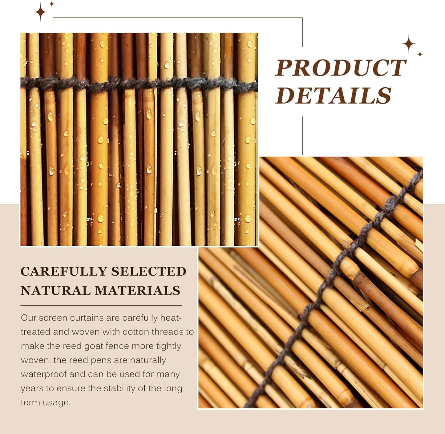 Natural Reed Fencing Rolls: Privacy Bamboo Fence 3/4/5/6ft High Roll Reed Screen, Decorative Bamboo Fencing for Outdoor Balcony Patio Garden Backyard,with Cable Zip Ties(Coffee, 4x16.4ft)