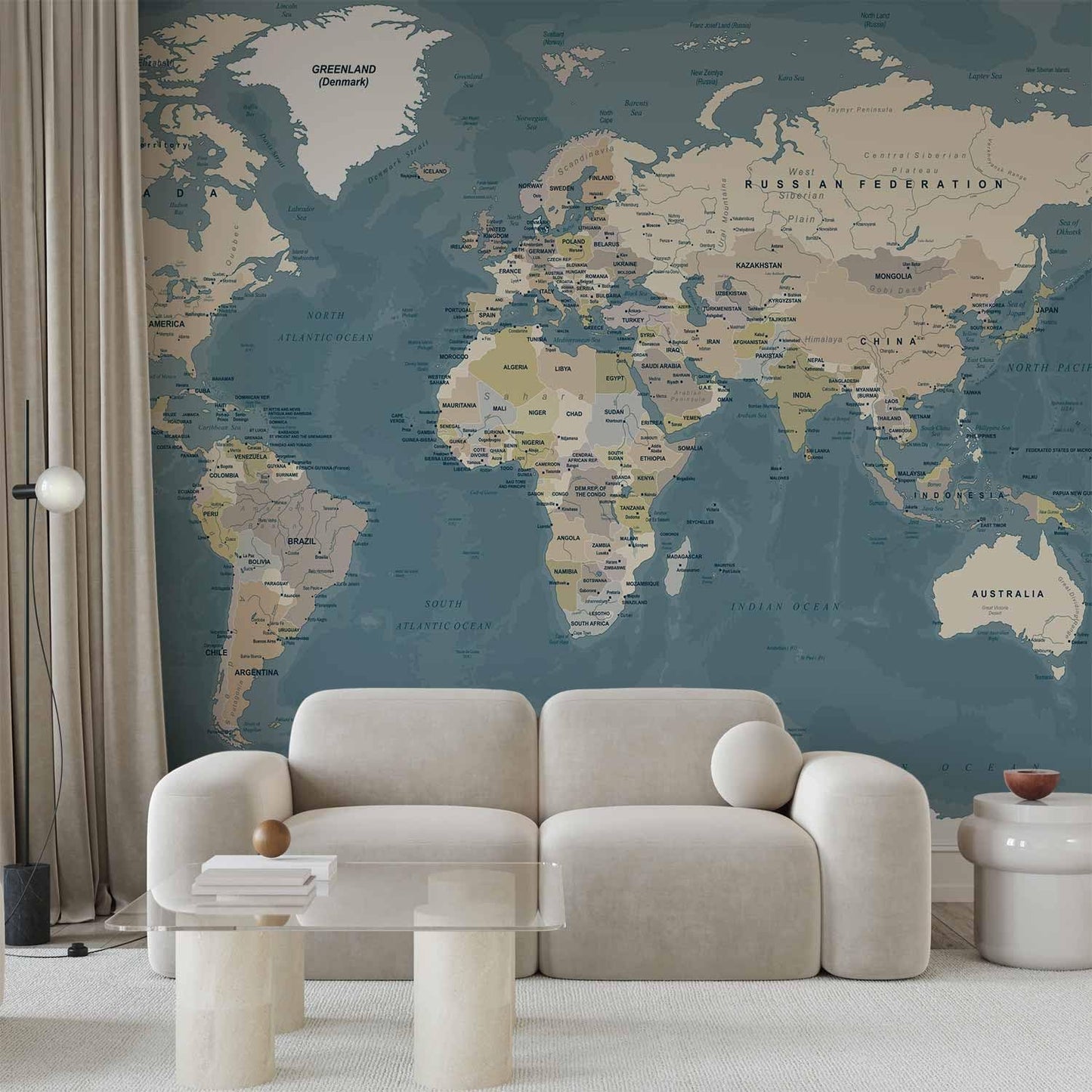 artgeist Premium Wall Mural World Map 138x101 in - XXL Non-Woven Wallpaper Fleece Wall Decor Photo Print Picture Image Design Home Map of The World k-B-0063-a-a