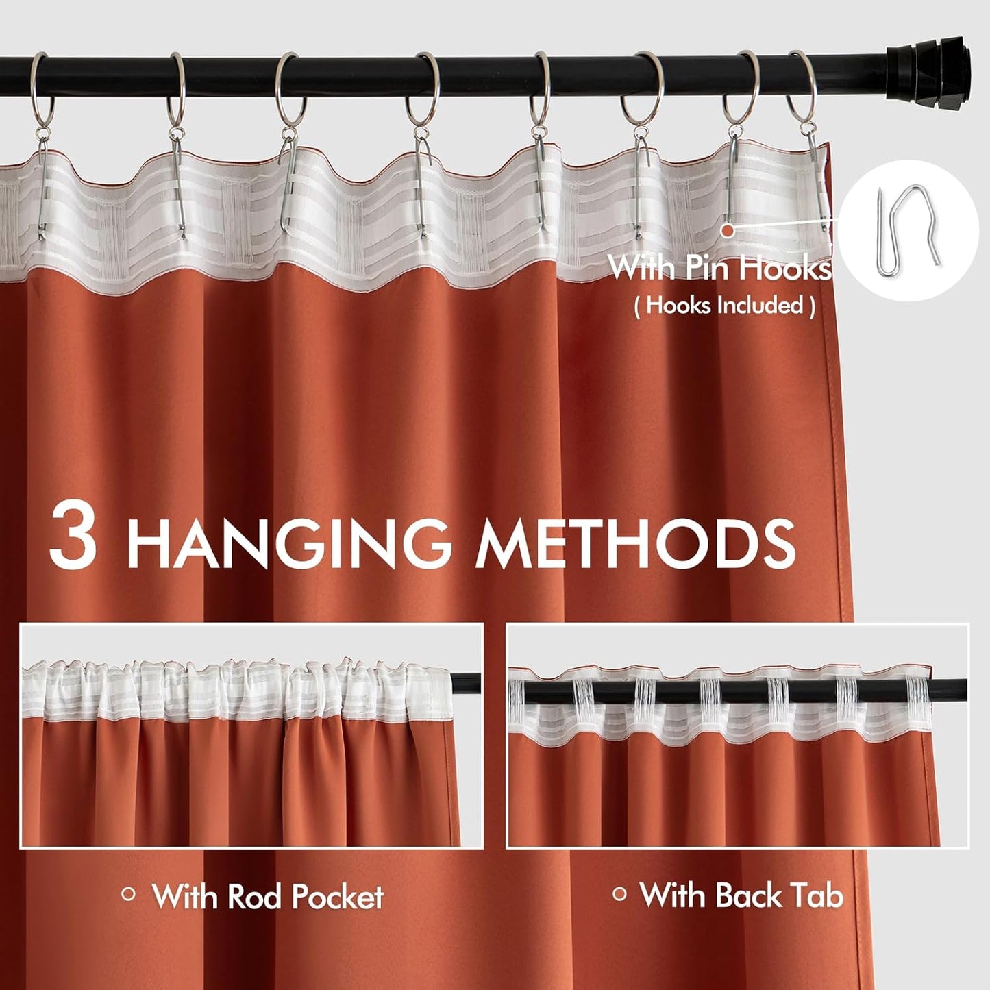 MIULEE Back Tab Burnt Orange Blackout Curtains 84 Inch Length 2 Panels Set for Living Room Bedroom, Fall Terracotta Rod Pocket/Pinch Pleated Thermal Insulated Room Darkening Light Blocking Curtains