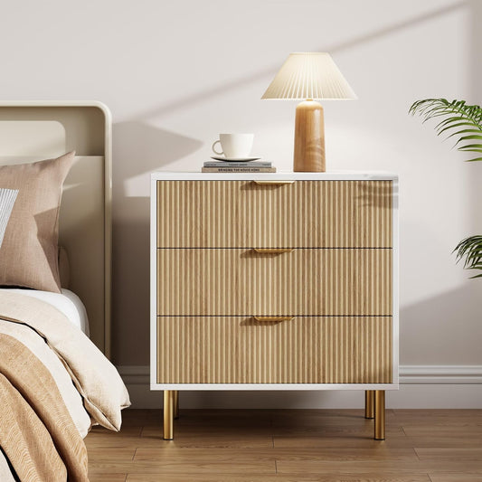 GAOMON 3 Drawer Dresser, Wood Chest of Drawers Organizer Storage with Gold Handle, Small Storage Cabinet, Modern Design Dresser for Bedroom, Living Room, Closet, Hallway, Entryway, Natural