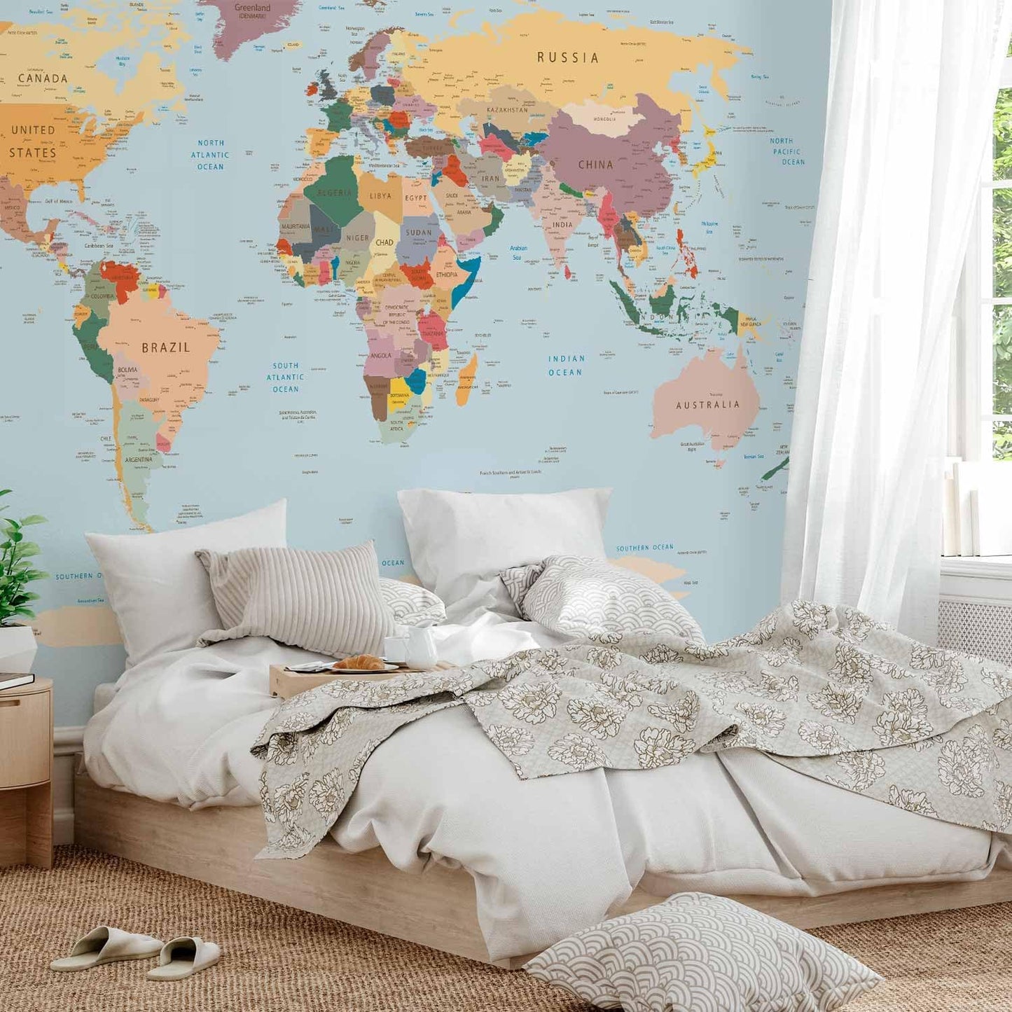 artgeist Premium Wall Mural World Map 138x101 in - XXL Non-Woven Wallpaper Fleece Wall Decor Photo Print Picture Image Design Home Map of The World k-B-0001-a-c
