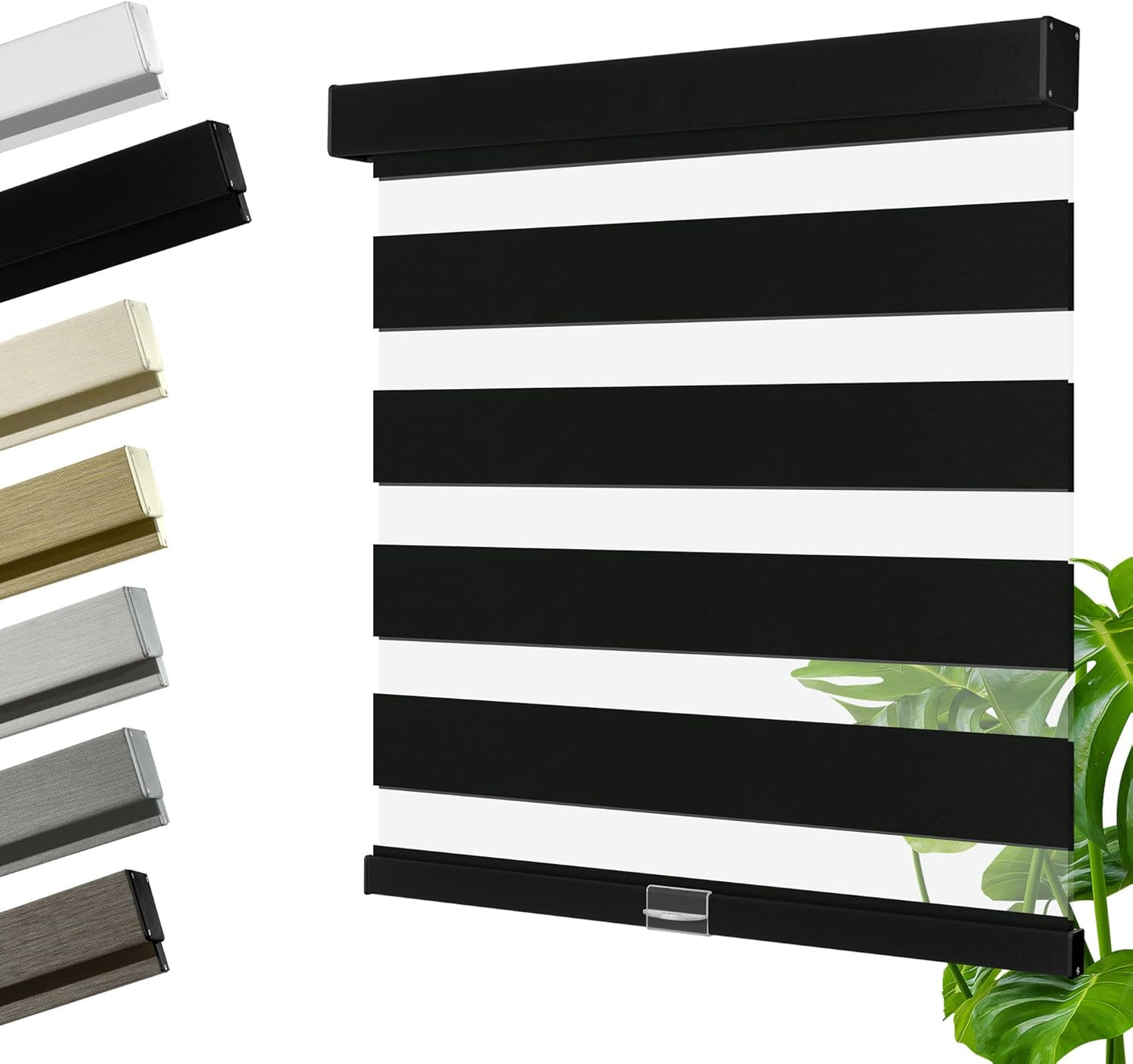 Cordless Zebra Blinds for Windows, Blackout Interior Blinds,Easy to Install,UV Protection,for Offices and Home,Custom Roller Shades, Solid Black, 31" W x 56" H