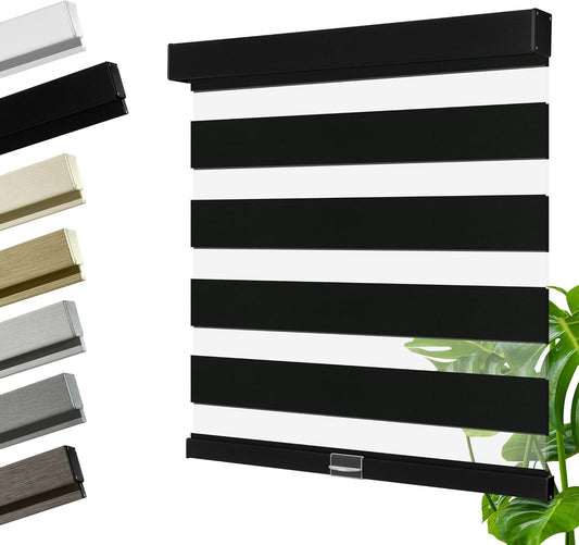 Cordless Zebra Blinds for Windows, Blackout Interior Blinds,Easy to Install,UV Protection,for Offices and Home,Custom Roller Shades, Solid Black, 42" W x 64" H