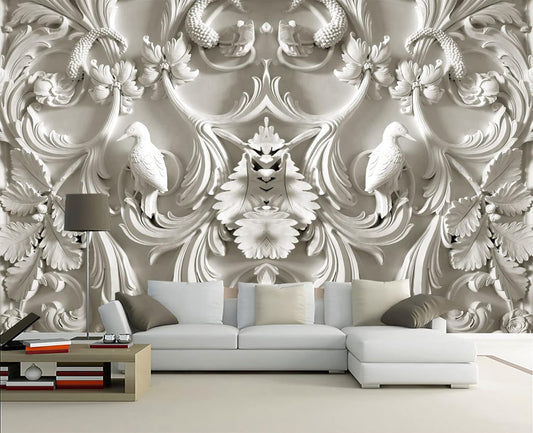 White Gypsum Art Wall Mural Wallpaper for Bedroom 137" x 100"