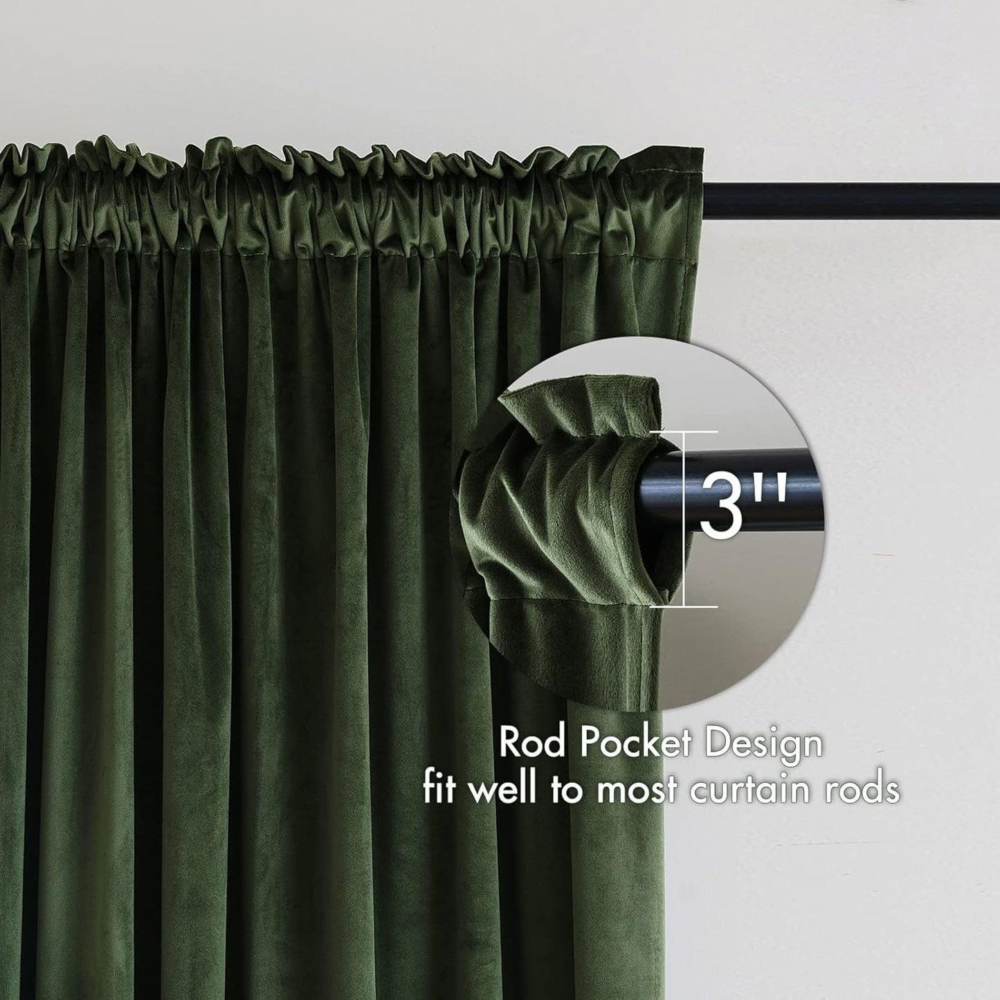 MIULEE Olive Green Velvet Curtains 84 Inches Long, Thermal Insulated Blackout Drapes for Bedroom Living Room Patio Door, Light Blocking Window Panels, Rod Pocket, Set of 2 W66 x L84