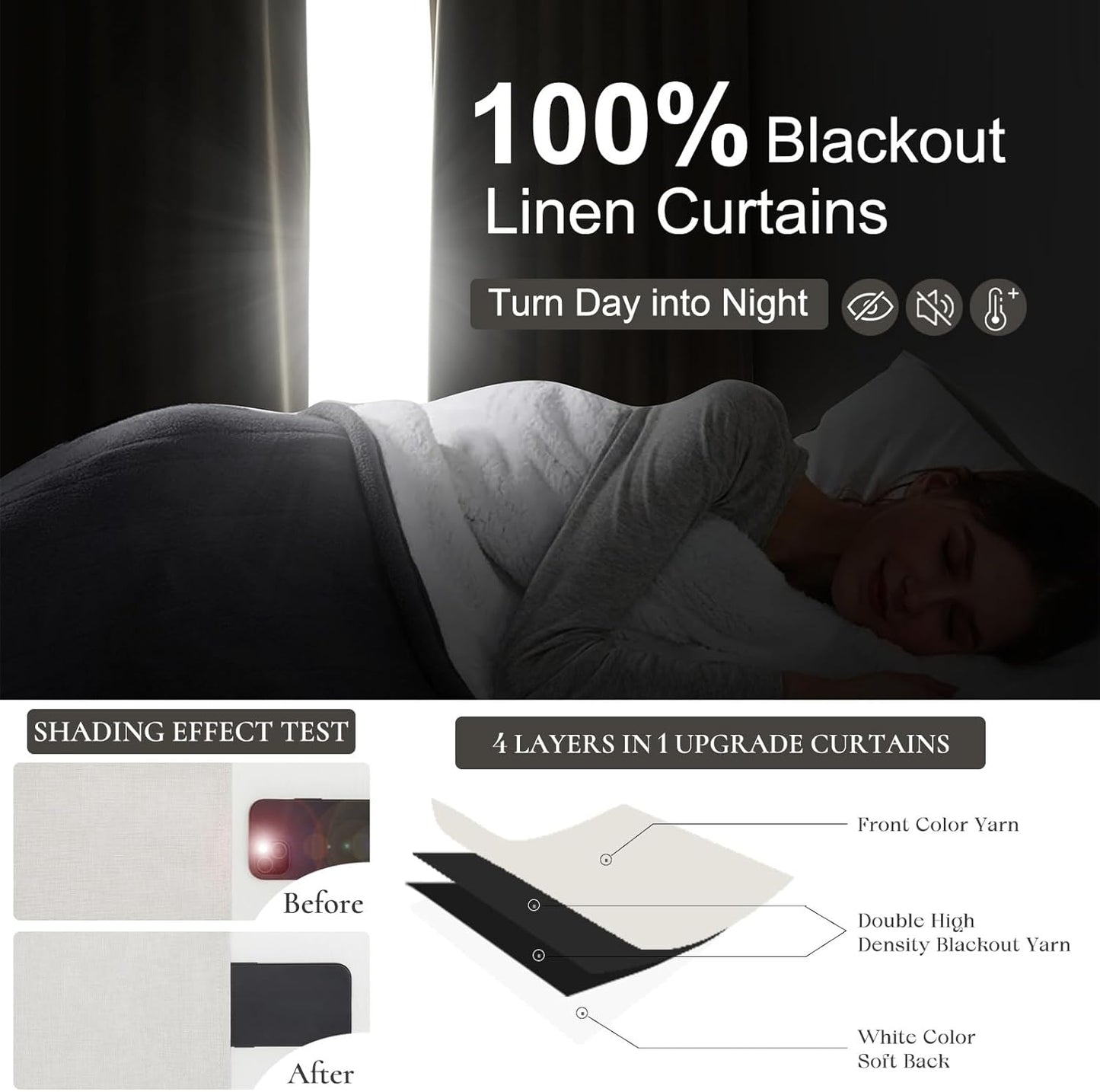 8-3/4FT Extra Long Curtains for Bedroom, Lush Decor 105 Inch Linen Blackout Light Blocking Nursery Window Curtains 2 Panels Burg Textured Back Tab&Pinch Pleated Drapes with Hooks Birch (40"x105")