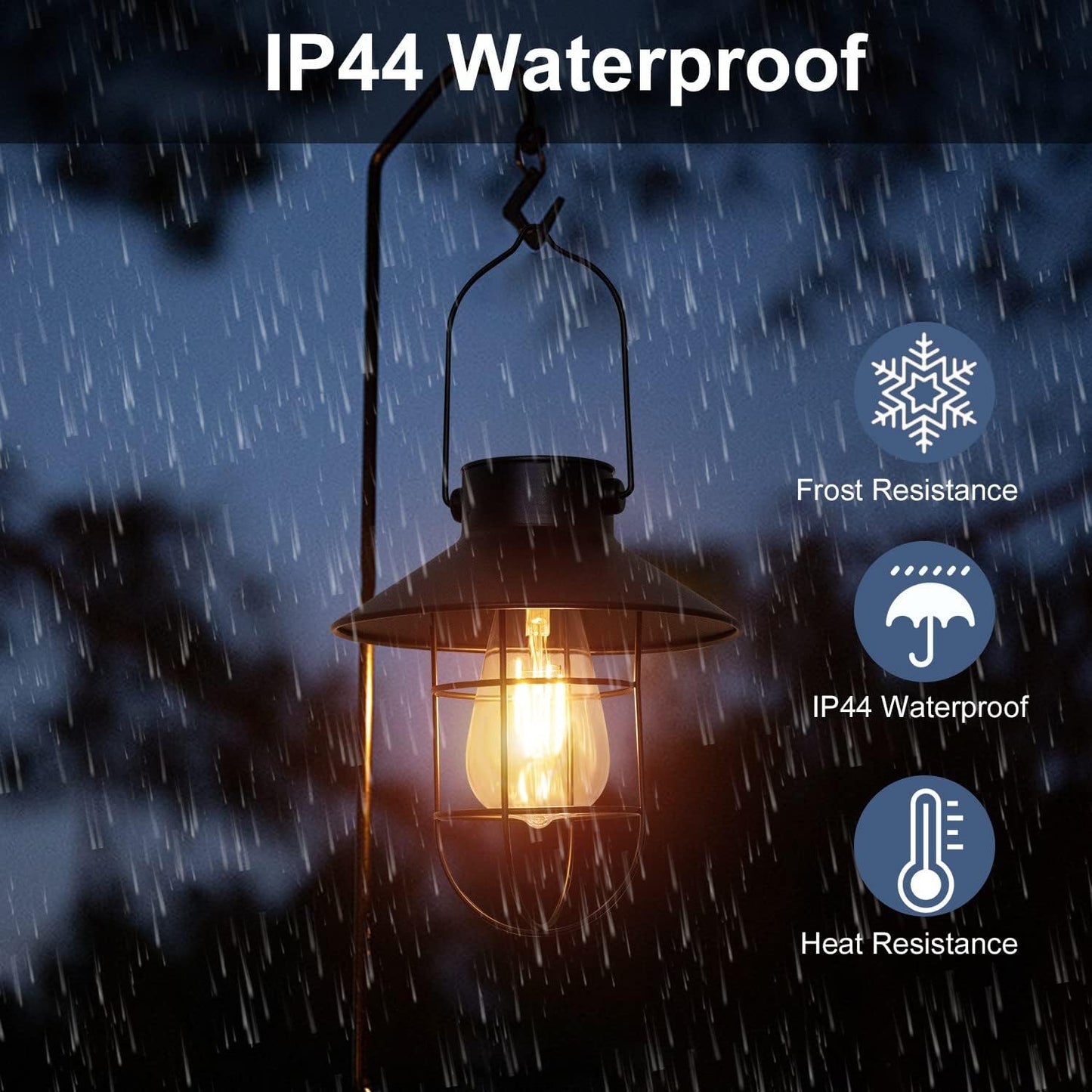 pearlstar Solar Lanterns Outdoor Metal Solar Powered Hanging Lights Waterproof for Wall Barn Yard Garden Patio Garage Balcony Porch Fence Decor, Warm White Edison Bulb (Black-2pack)