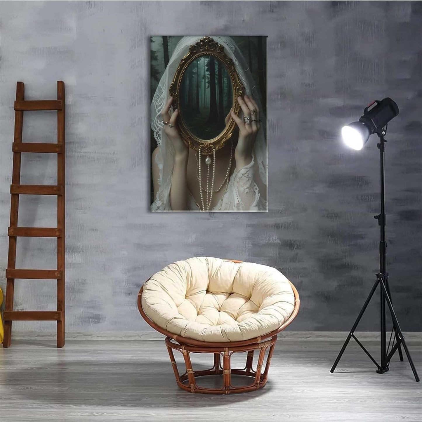 Mirror face covering dark art poster print melancholy gothic painting vintage feminine print victorian style decoration antique art24x36in Wood Framed