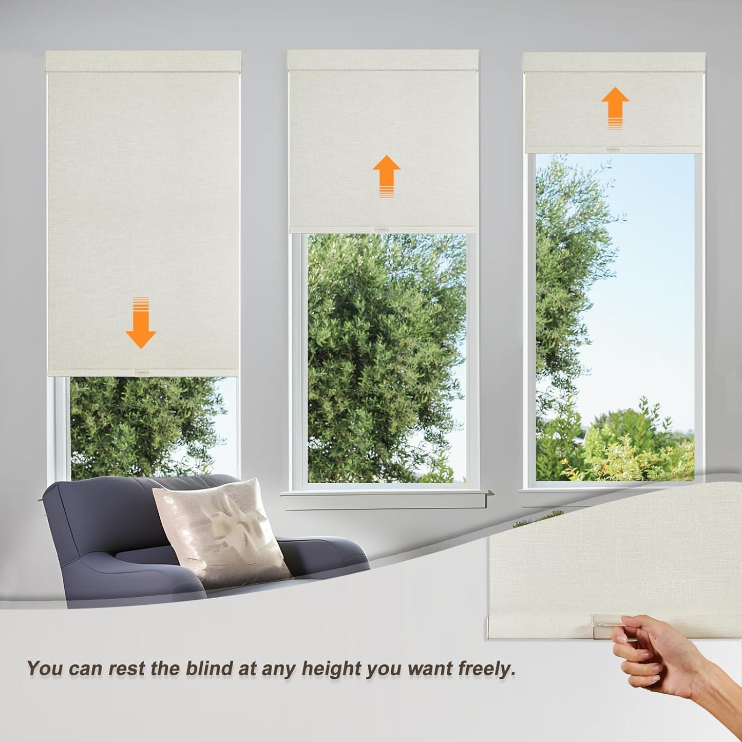 Persilux Custom Size Blackout Shades for Windows Cordless Roller Blinds, Roller Windows Shades for Home with Fabric Attached Valance, UV Protections Easy Installation for Door/Office/Salon, Limestone