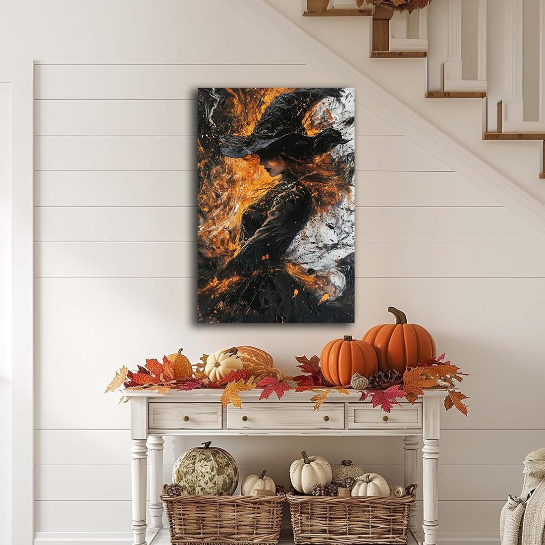 Witch Canvas Poster Print, Dark Academic Picture Wall Decor, Modern Fashion Aesthetic Abstract Witchcraft Halloween Wall Art For Bedroom Living Room Hallway Decoration,16"x24" Unframed
