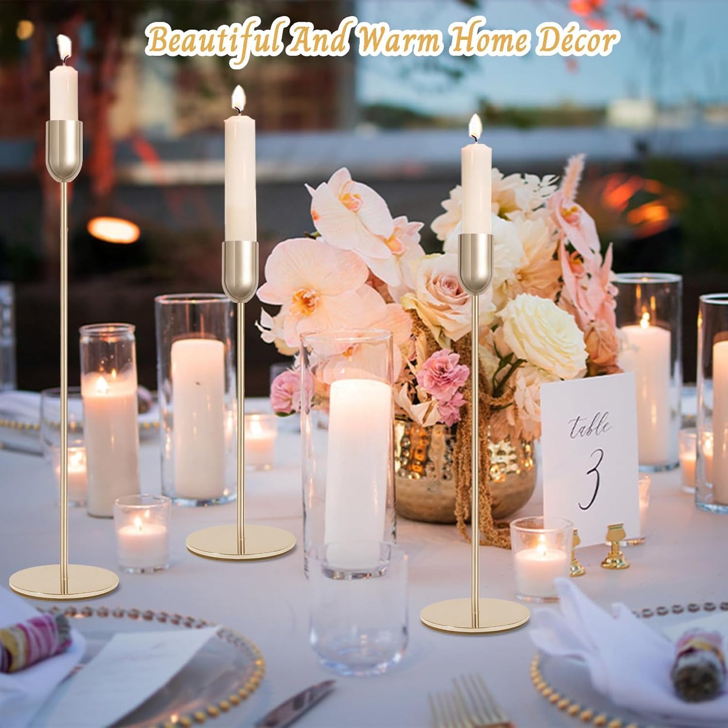 18 PCE Glod Candle Holders Set, Vintage Taper & Pillar Candle Sticks for Wedding, Dining Table, Fireplace Mantel, Elegant Home Decor, Housewarming Gift, Festive Centerpiece