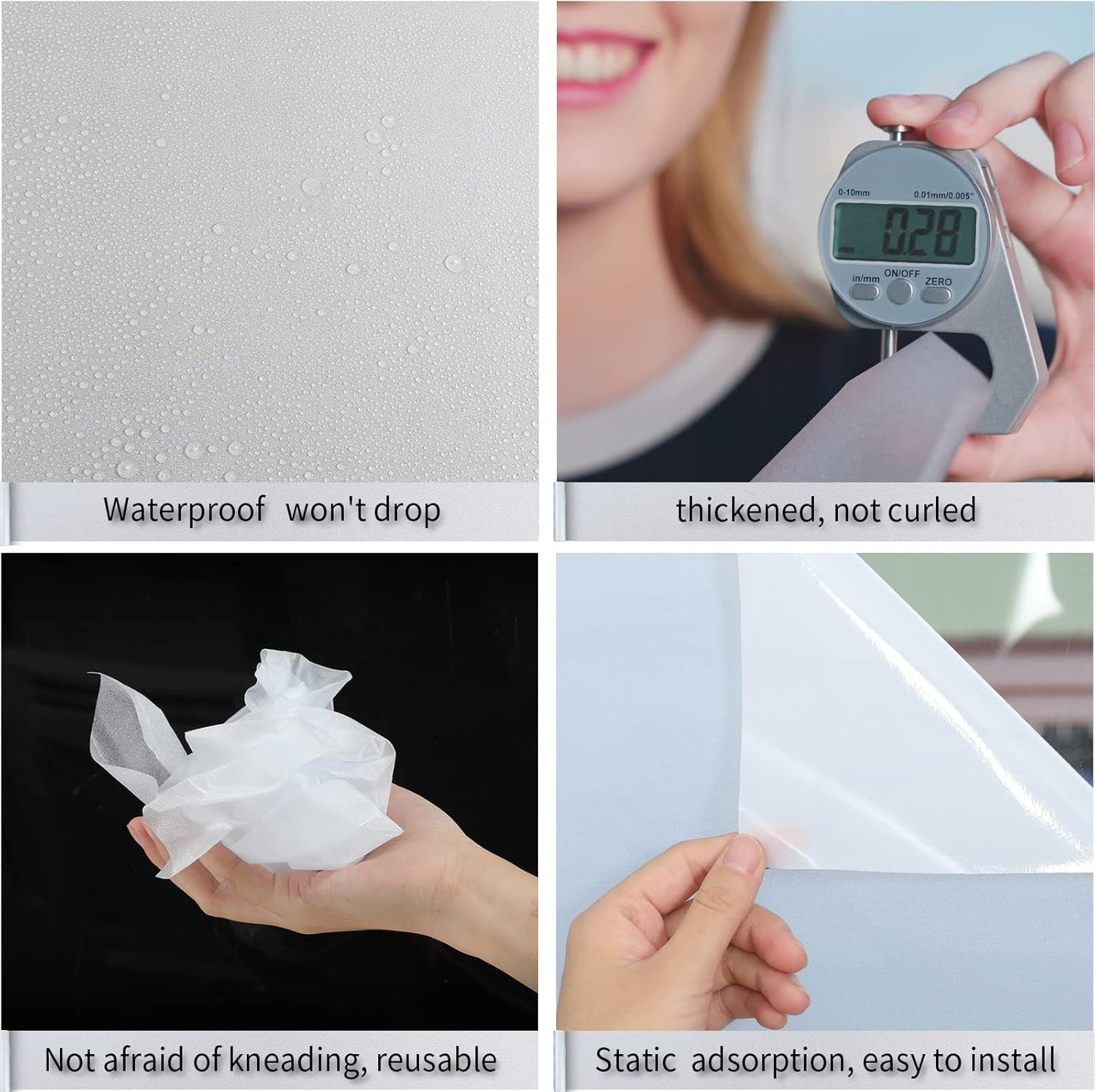 Frosted Glass Window Film with Tools,Reusable Window Privacy Film,Static Clings Window Film Kit for Home Bathroom and Office. (White, 29.6Inch×196.9Inch)