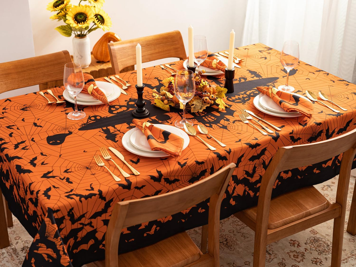 YiHomer Halloween Silhouettes Tabletop for Halloween Decorations, Dinner Parties and Scary Movie Nights, Horror Night, Tablecloth, 60 x 84 Rectangle