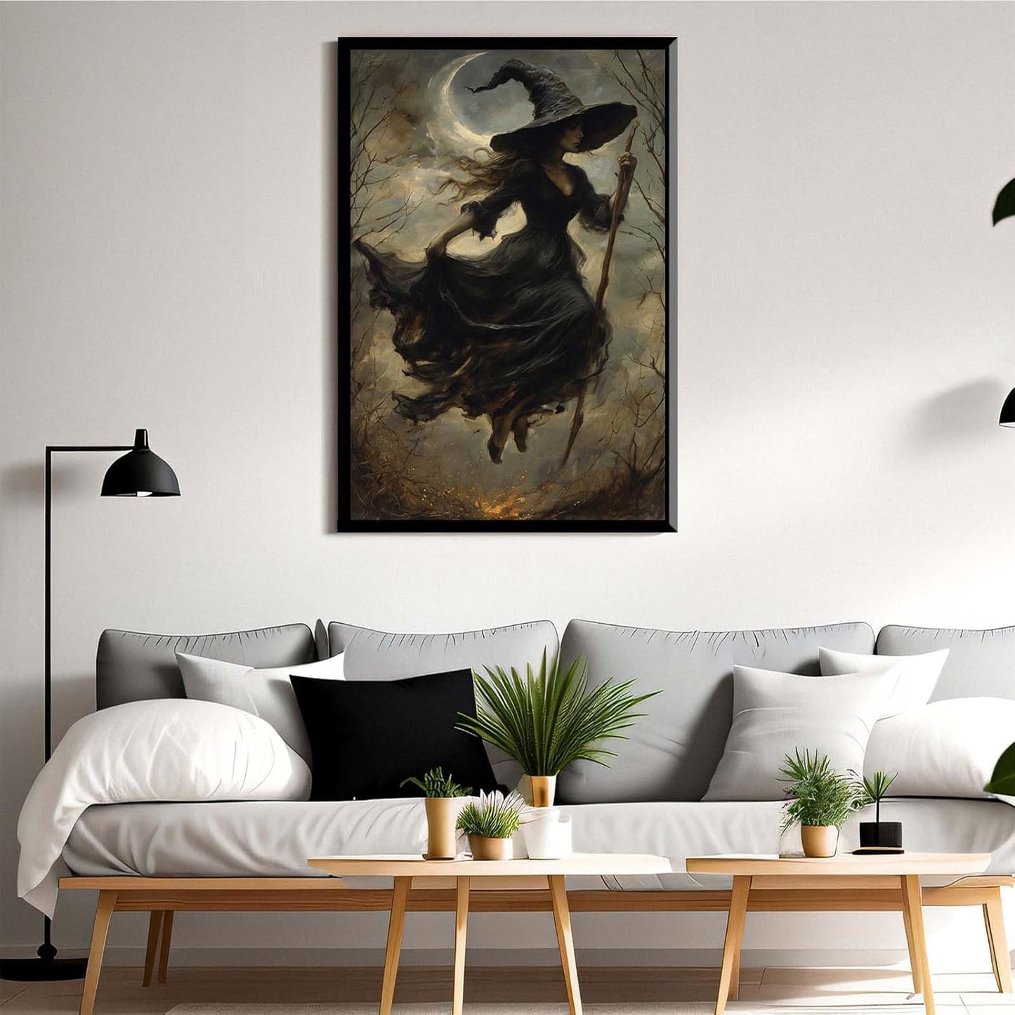 JFHCQJPK Witch in the Forest Halloween Print Wall Art Poster Witch Decor Vintage Print Dark College Wall Art Victorian Gothic Room Decor Canvas Wall Print12x16in Metal blackFramed