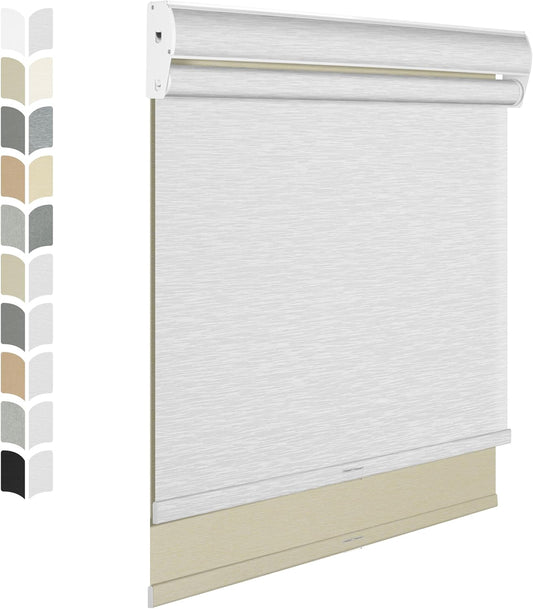 BERISSA Cordless Dual Roller Shades with Cassette Valance,Double Window Shades Blackout and Light Filtering Shades,Day and Night Roller Shades for Home Office Door.Beige and White.24 W x 56" H