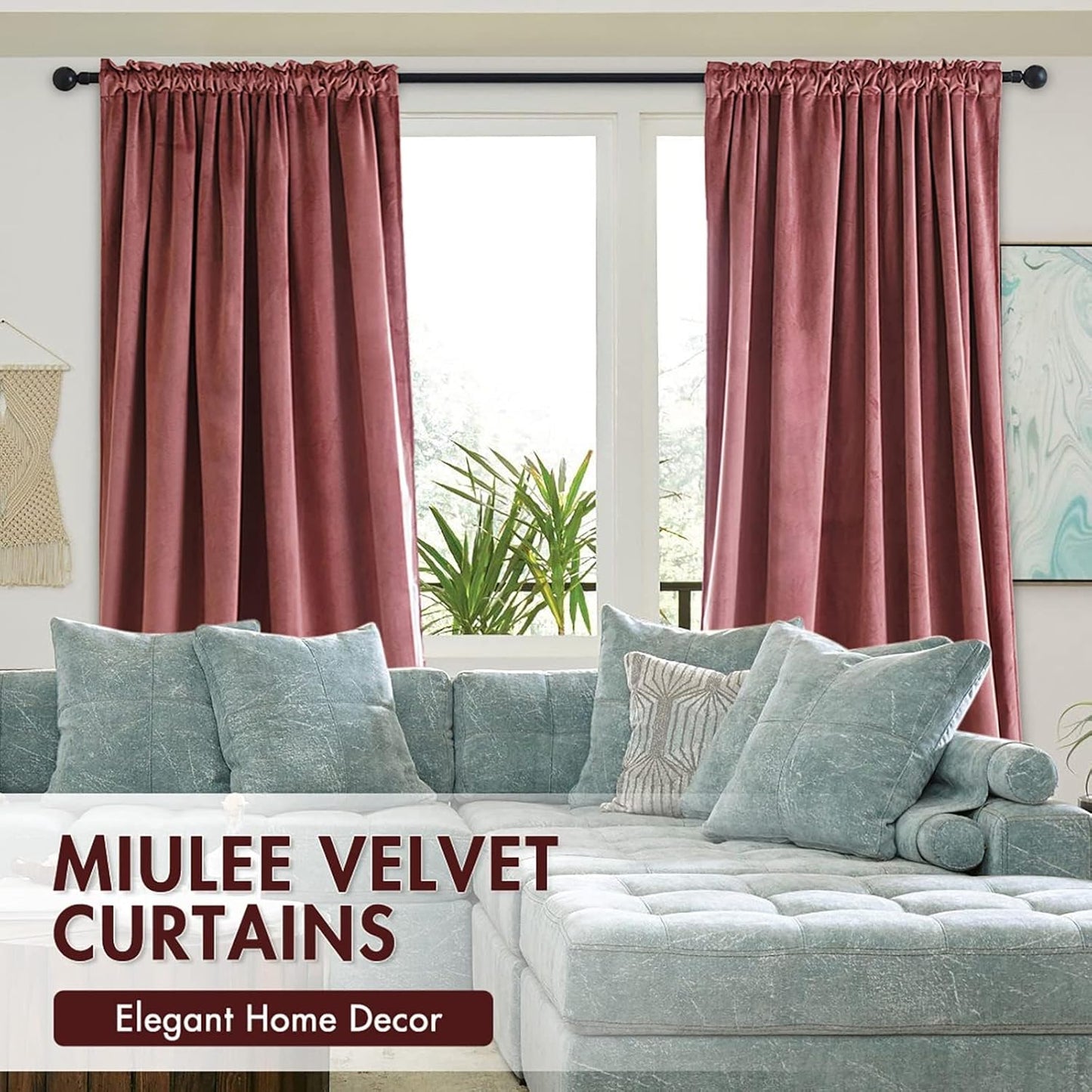MIULEE Dusty Rose Pink Velvet Curtains Thermal Insulated Blackout Curtain Drapes for Bedroom Living Room Darkening 105 Inches Long Curtains Panels Rod Pocket Set of 2
