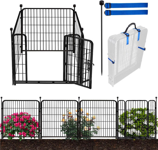 ADAVIN Dog Playpen with Low Threshold Door, 40 inch 4 Panels Total 8.9 Ft(L) Garden Fence, Dog Fence Outdoor for Yard, Black Metal Portable Pet Playpen for Large Medium Small Dogs, Dog Fencing