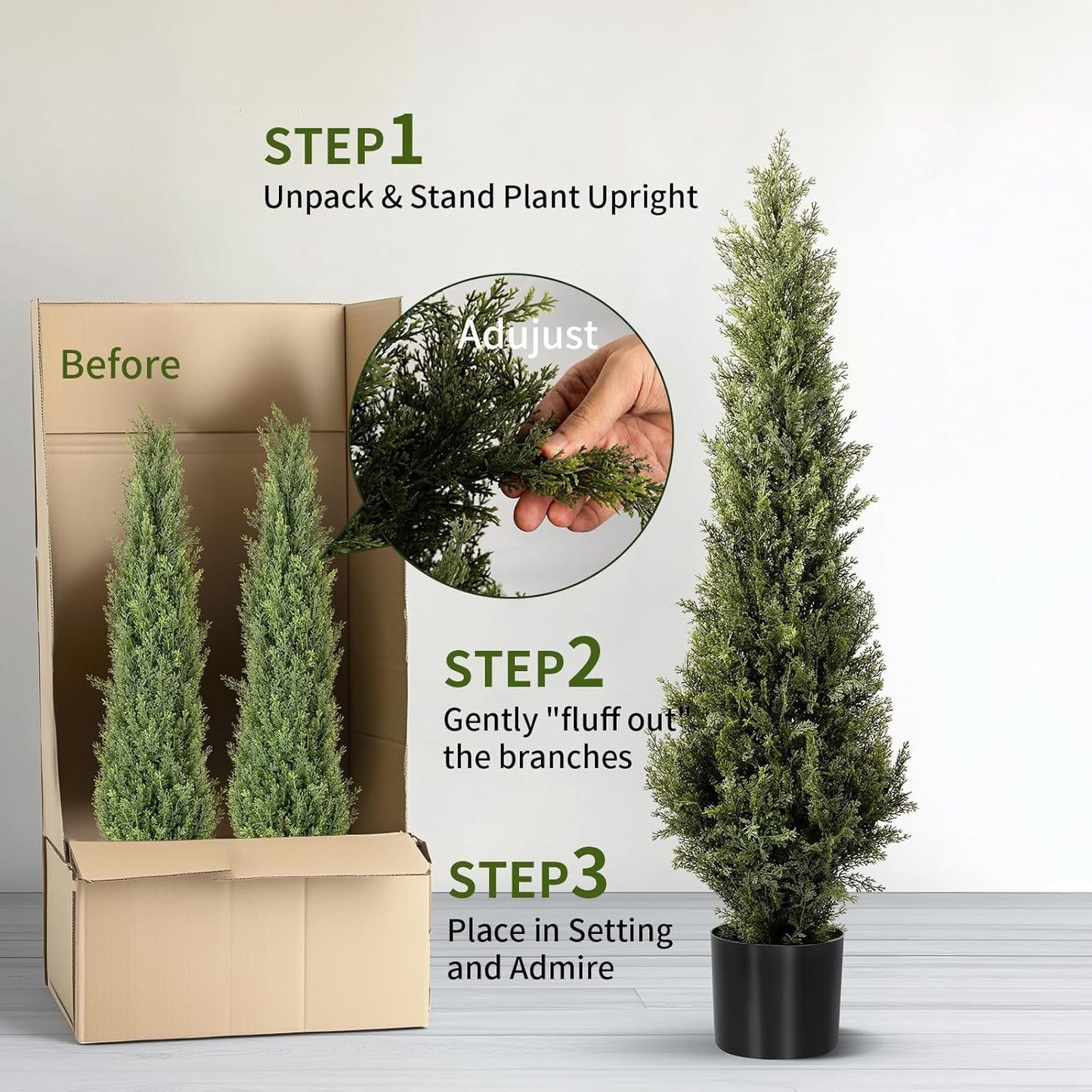 Artificial Cedar Topiary Trees 2 Set, Realistic Fake Cypress Tree Tall Faux Pine Shrubs Plants Artificial Cypress Trees for Home Offices Porch Decor (Cedar Topiary Trees, 5FT)