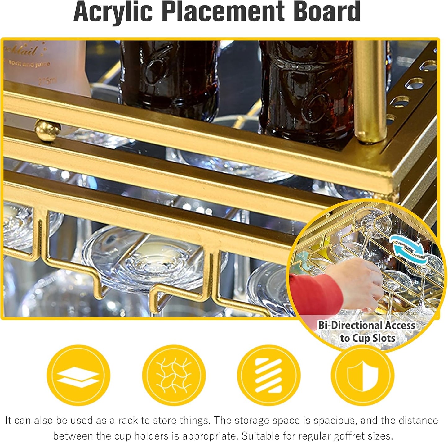 Ceiling Wine Rack&Hanging, Adjustable Hanging Wine Rack with Acrylic Board for Bar Cafe Kitche, 47''x13.8'' Iron Hanging Wine Glass Racks, Wine Bottle, Goblet Stemware Rack, Mug Rack-Gold
