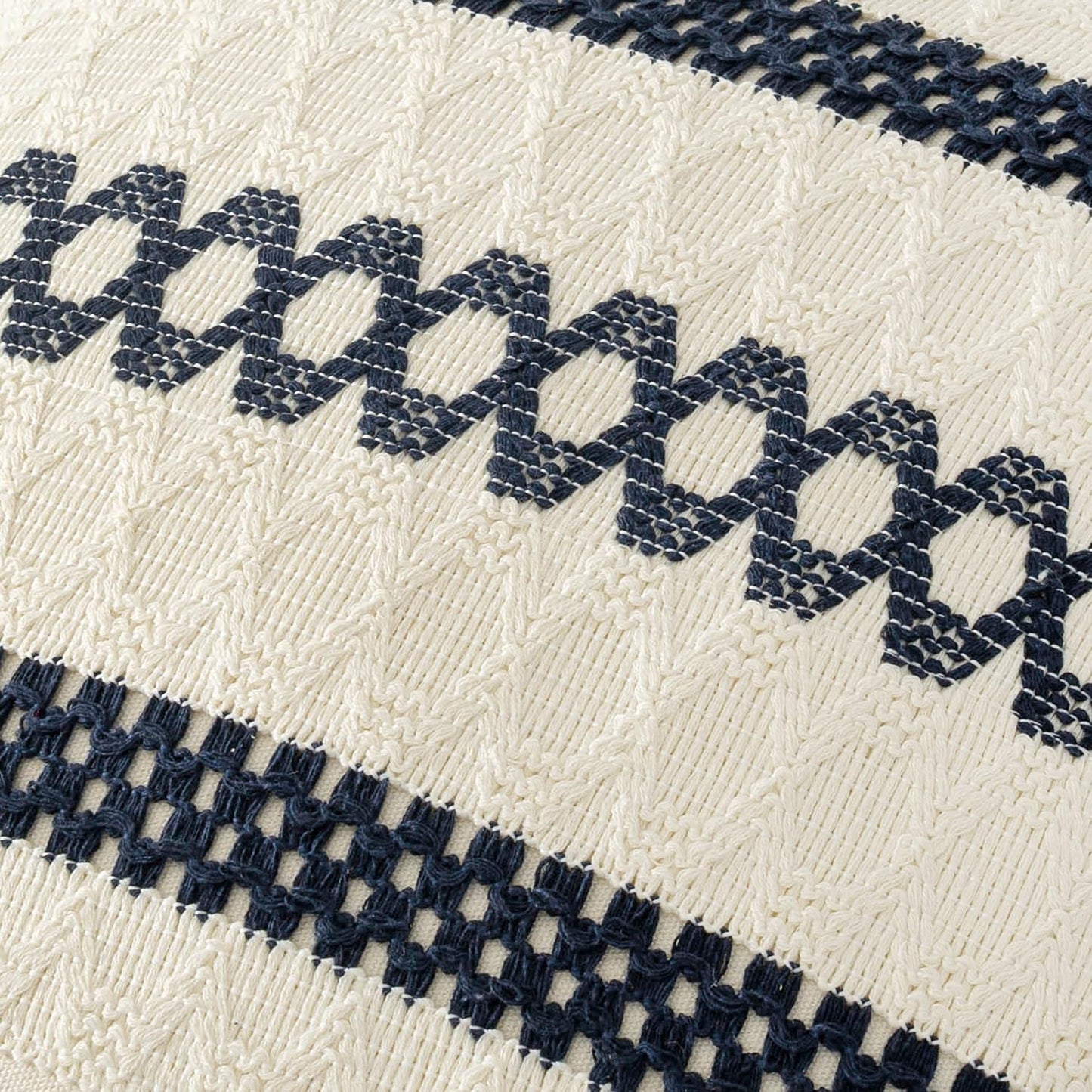 MIULEE Set of 2 Navy Blue Boho Decorative Pillow Covers 18x18 Inch Farmhouse Rustic Couch Throw Pillows Modern Spring Cotton Cushion Covers Retro Cute Macrame Woven Home Decor for Bed Sofa Chair