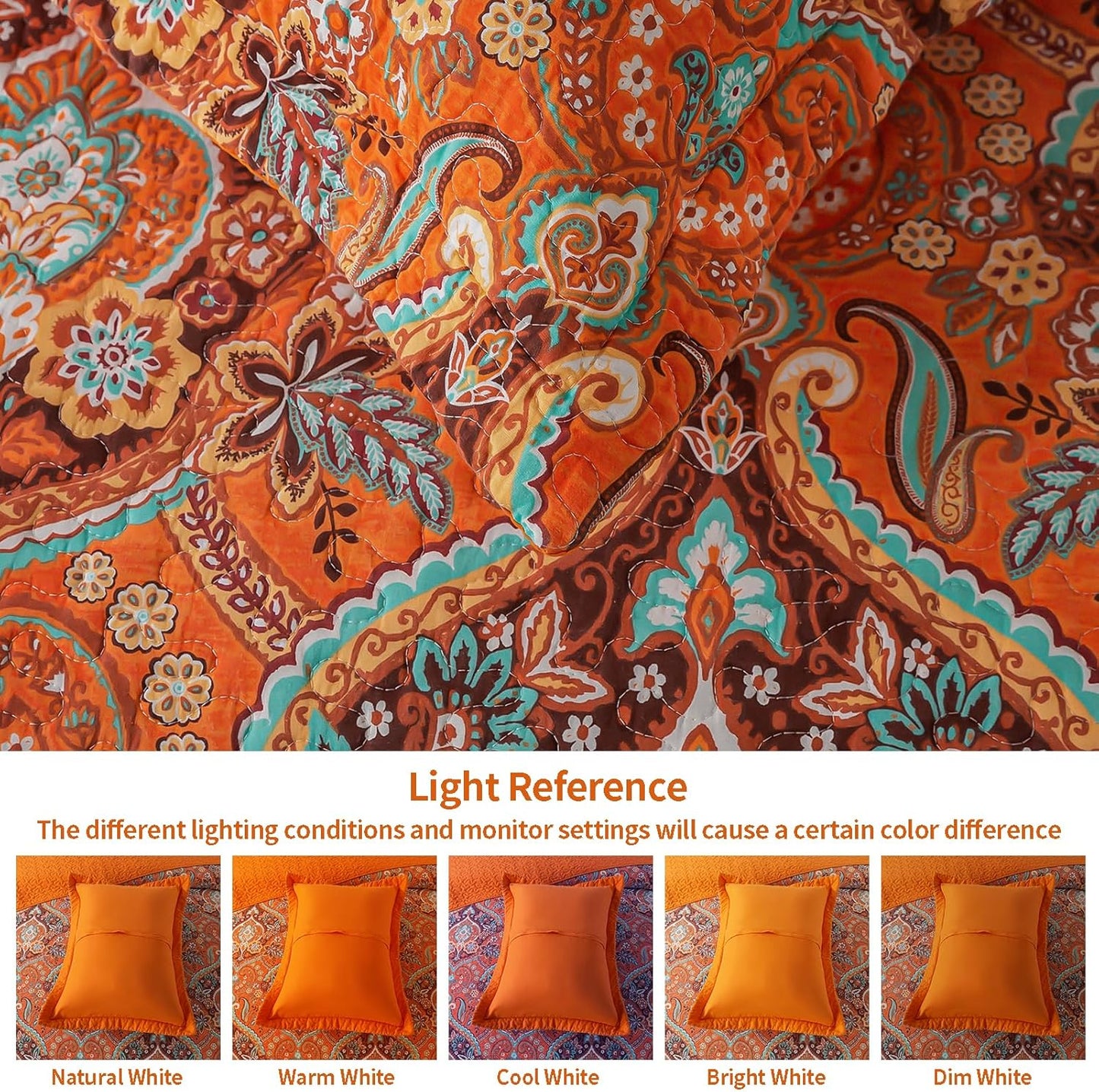 VAPUTAR Quilt California King Size Bedding Set - Cotton California King Quilt (108 * 118 Inch) - Boho Lightweight Reversible Oversized Bedspread for Farmhouse Bedroom (Orange), 3 Pieces