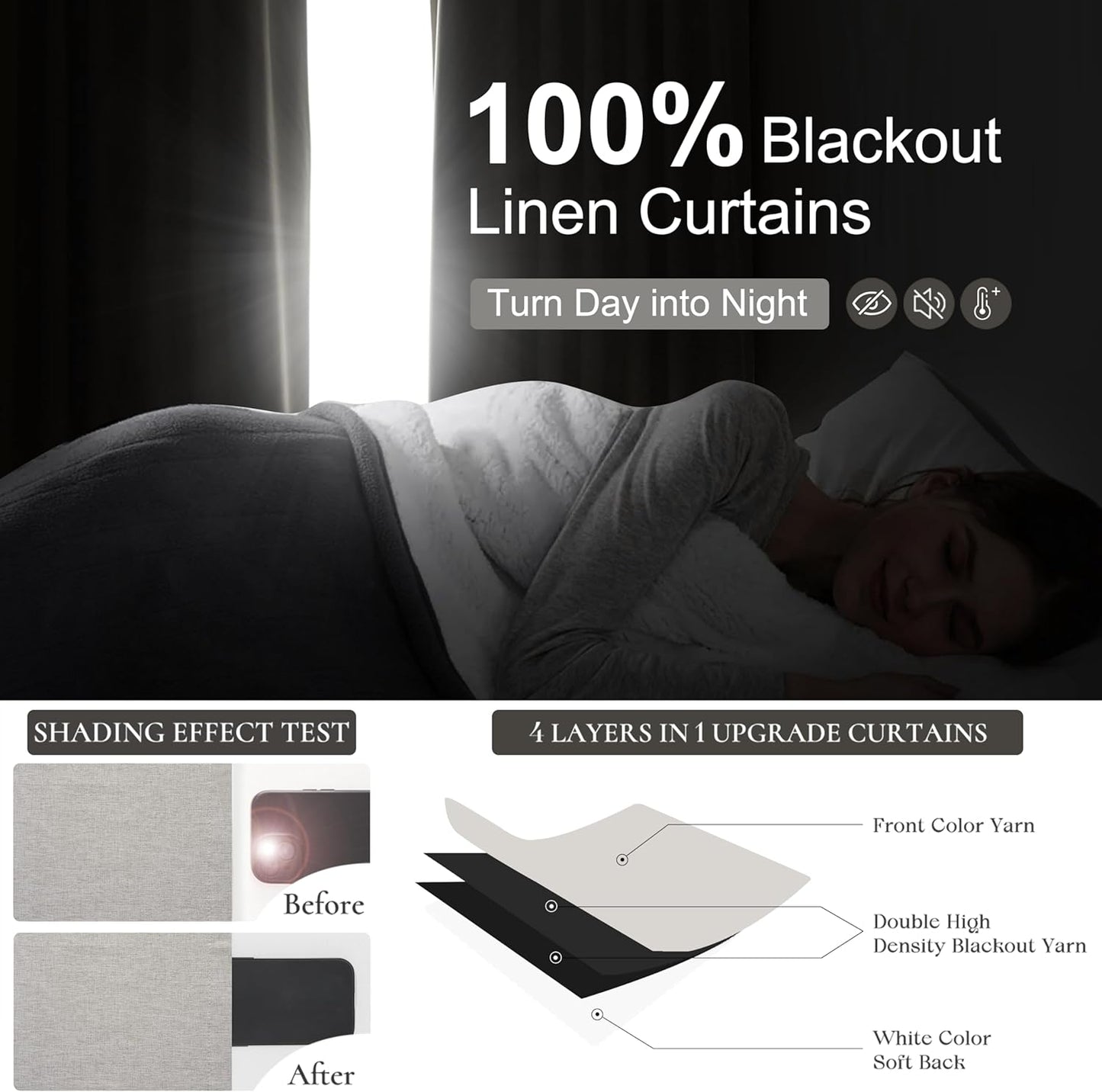 Natural Melange Pleat Room Darkening Curtains 84 Inch Length 2 Panels Set for Living Room, Linen Look Memory Trained Pinch Pleated Bedroom Drapes Thermal 84 Inch Blackout Curtain 40"Wx84"Lx2Panels