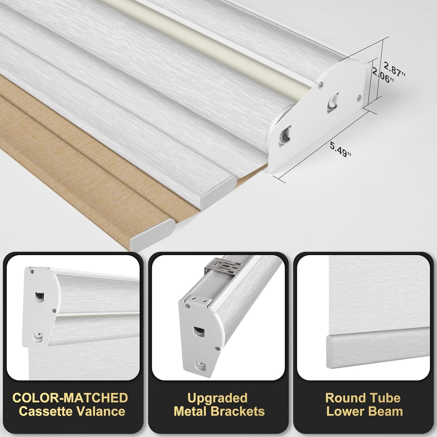 BERISSA Cordless Dual Roller Shades with Cassette Valance,Double Window Shades Blackout and Light Filtering Shades,Day and Night Roller Shades for Home Office Door.Linen Beige and White.56 W x 64" H