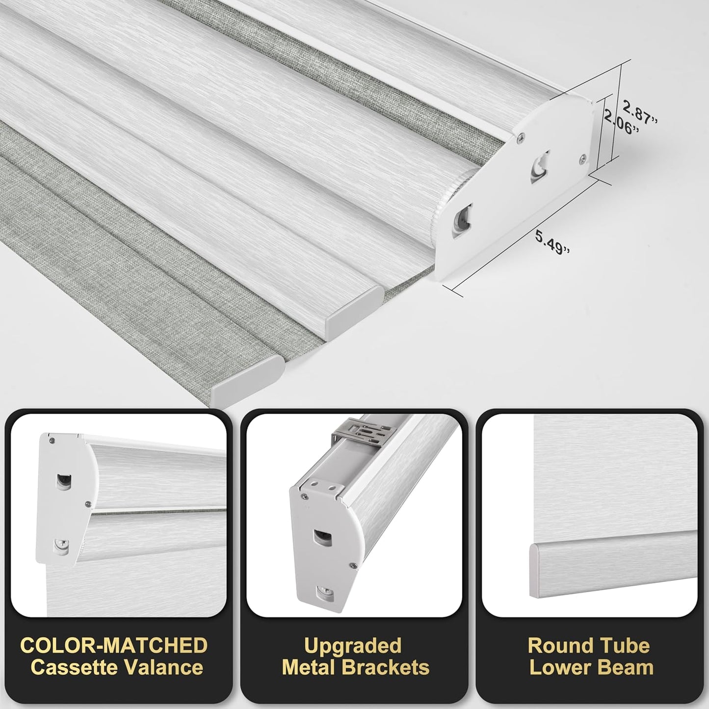 BERISSA Cordless Dual Roller Shades with Cassette Valance,Double Window Shades Blackout and Light Filtering Shades,Day and Night Roller Shades for Home Office Door.Linen Grey and White.36 W x 64" H