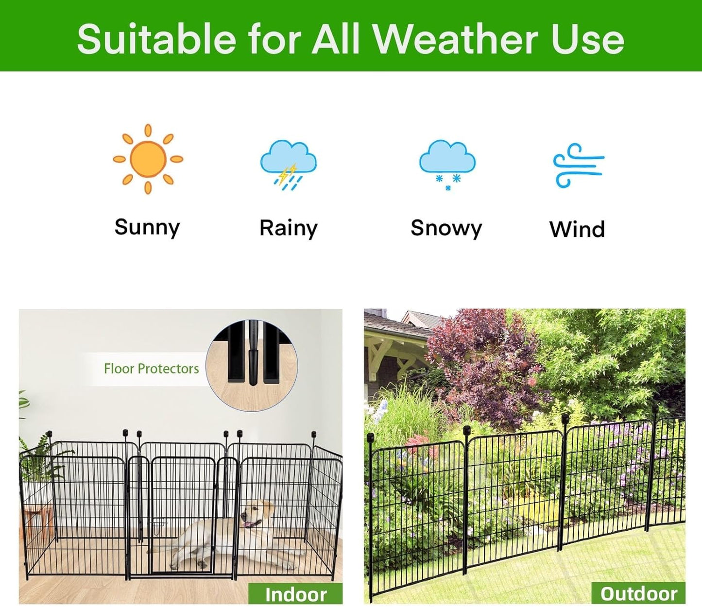 ADAVIN 48 in(H) Garden Fencing with Low Threshold Gate,10 Panels Total 22.1 Ft(L) Tall Animal Barrier Fence Borders, Outdoor Pet Barrier, Black Iron Metal Heavy Duty Dog Fencing for Yard or Camping