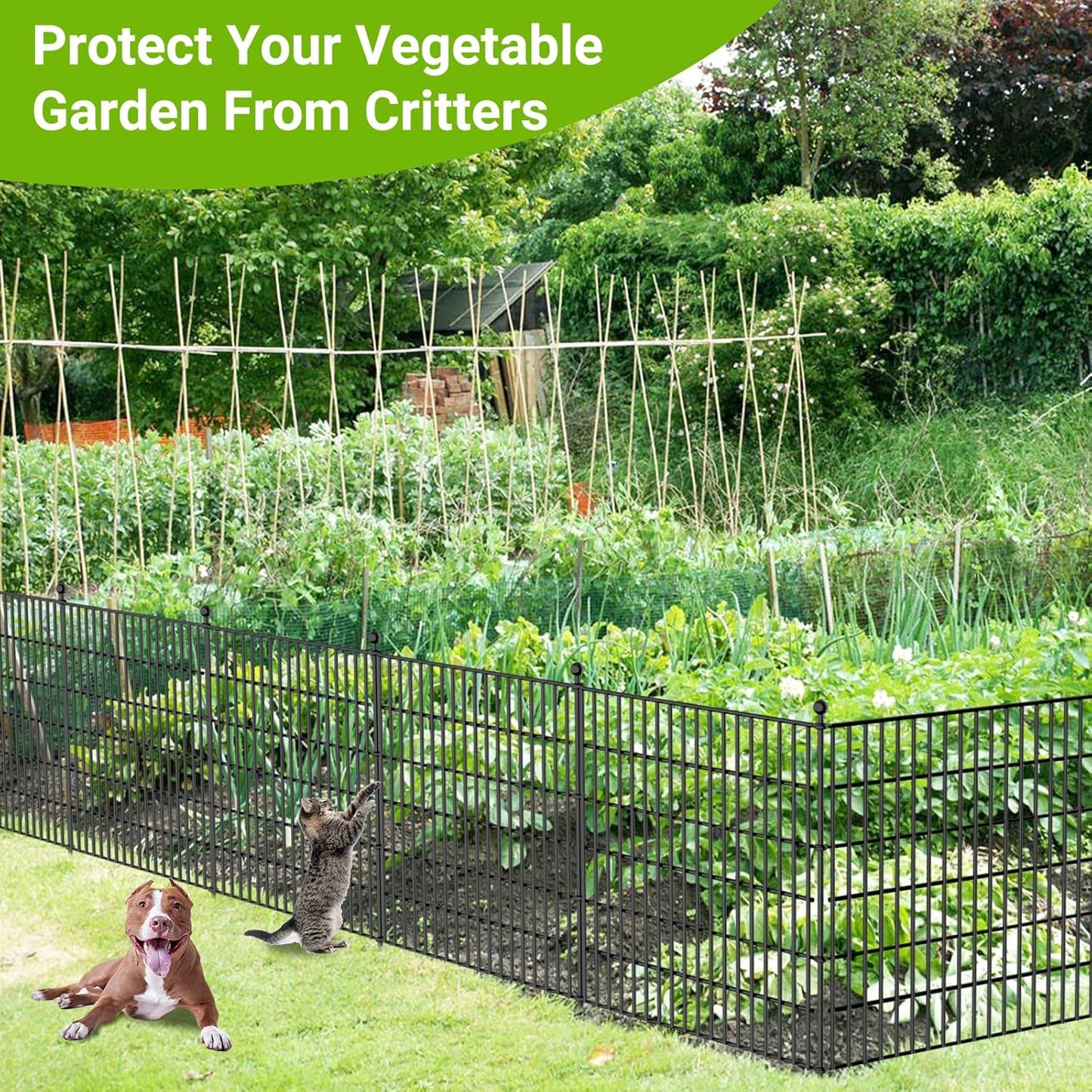 20 Panels No Dig Decorative Outdoor Garden Fence for Yard, 40 in(H) X 47.2 ft(L) Animal Barrier Fencing Rustproof Metal Wire Panel Border for Dog, Rabbits, and Patio Temporary Ground Stakes