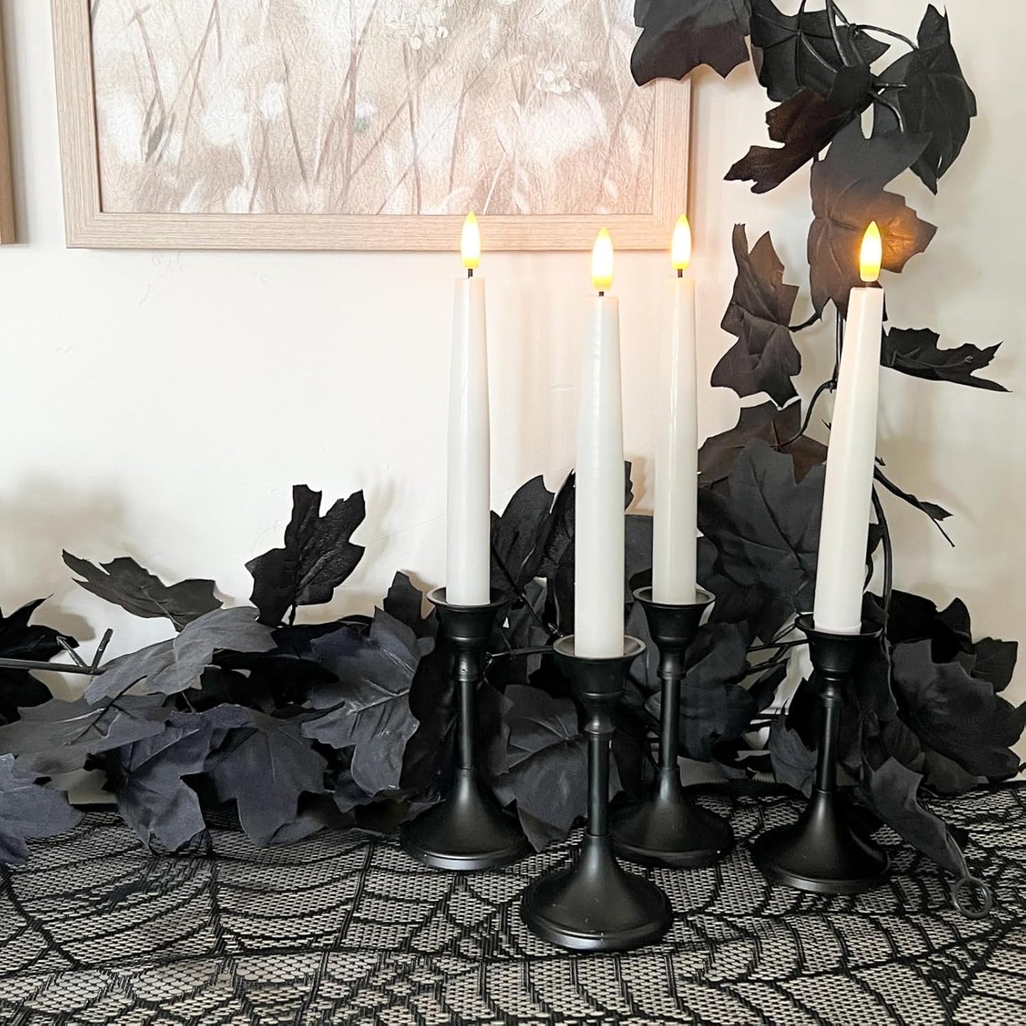 CQURE 7 Pack Black Fall Leaf Garland, Total 41.3Ft Halloween Garland Hanging Vines Artificial Fall Maple Leaves Thanksgiving Decor for Home Wedding Fireplace Christmas