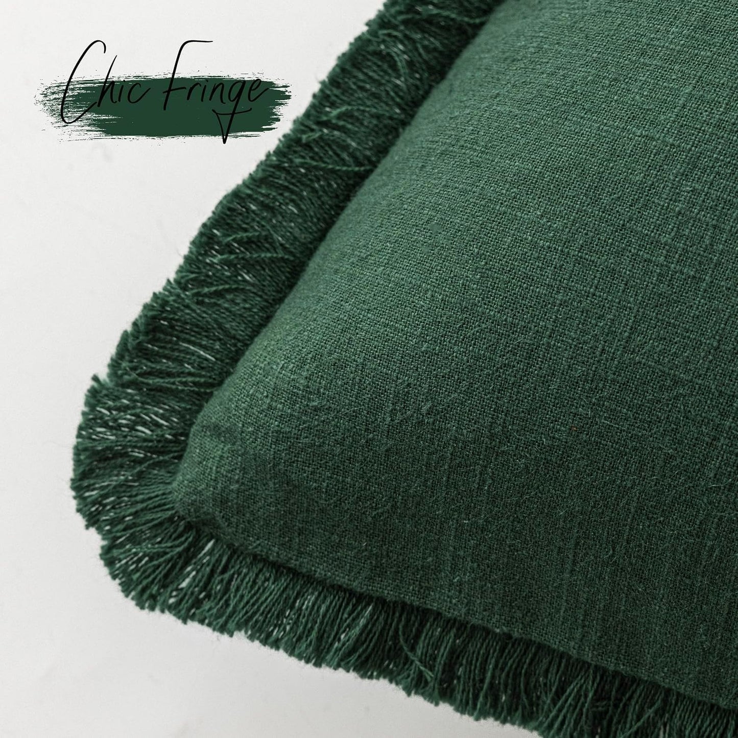Foindtower Set of 2 Decorative Linen Fringe Throw Pillow Covers Cozy Boho Farmhouse Cushion Cover with Tassels Soft Accent Pillowcase for Couch Sofa Bed Living Room Home Decor, 22×22 Inch, Pine Green