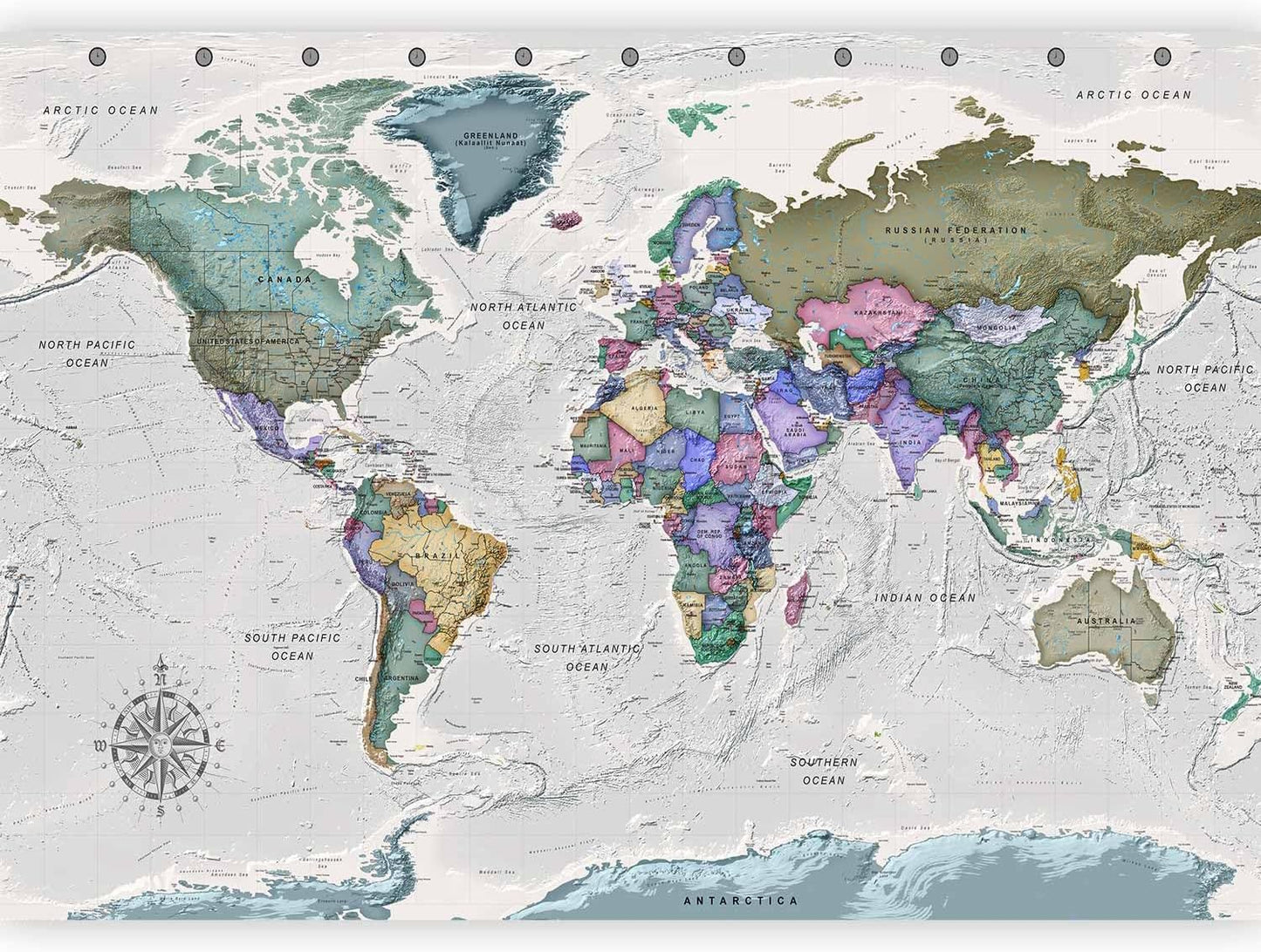 artgeist Premium Wall Mural World Map 79x55 in - XXL Non-Woven Wallpaper Fleece Wall Decor Photo Print Picture Image Design Home Map of The World k-A-0380-a-a