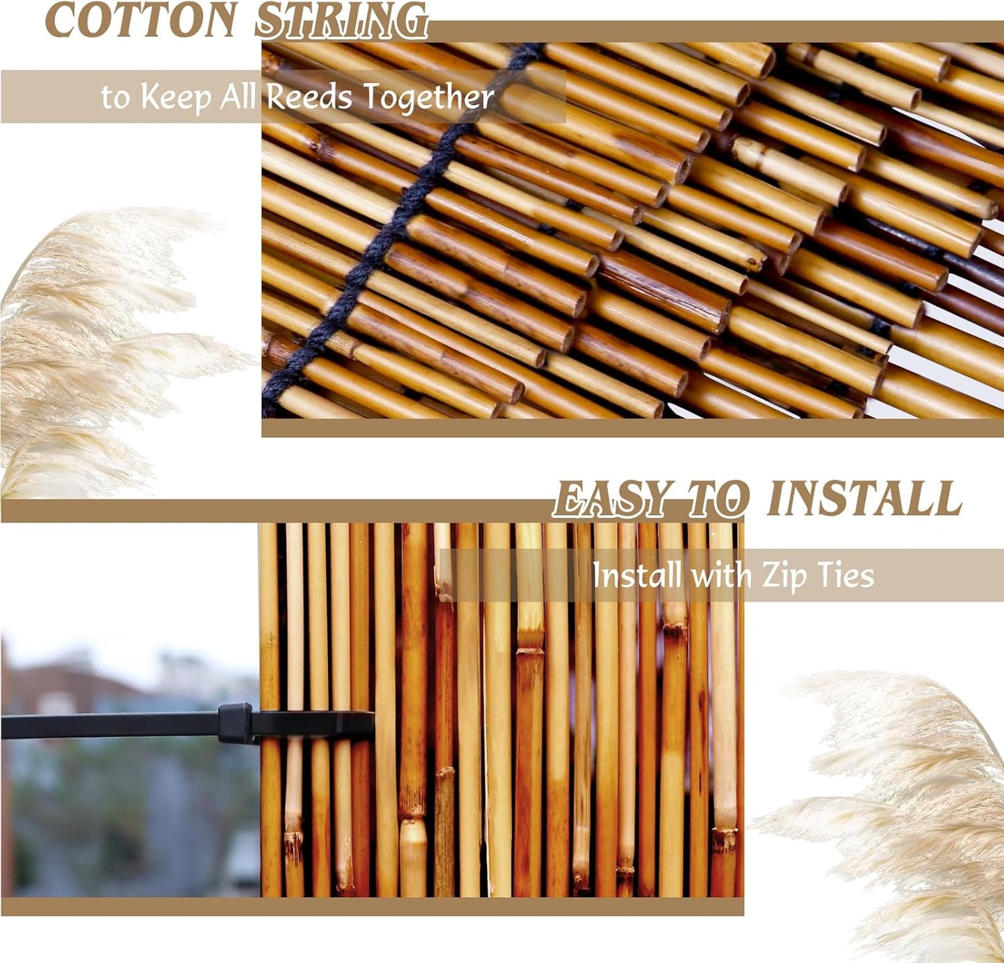 Natural Reed Fencing Rolls,6FT X 16.4FT Reed Screen Curtain Fence Covering Privacy Bamboo for Outdoor Backyard Patio Garden Decorative Fence (Brown)