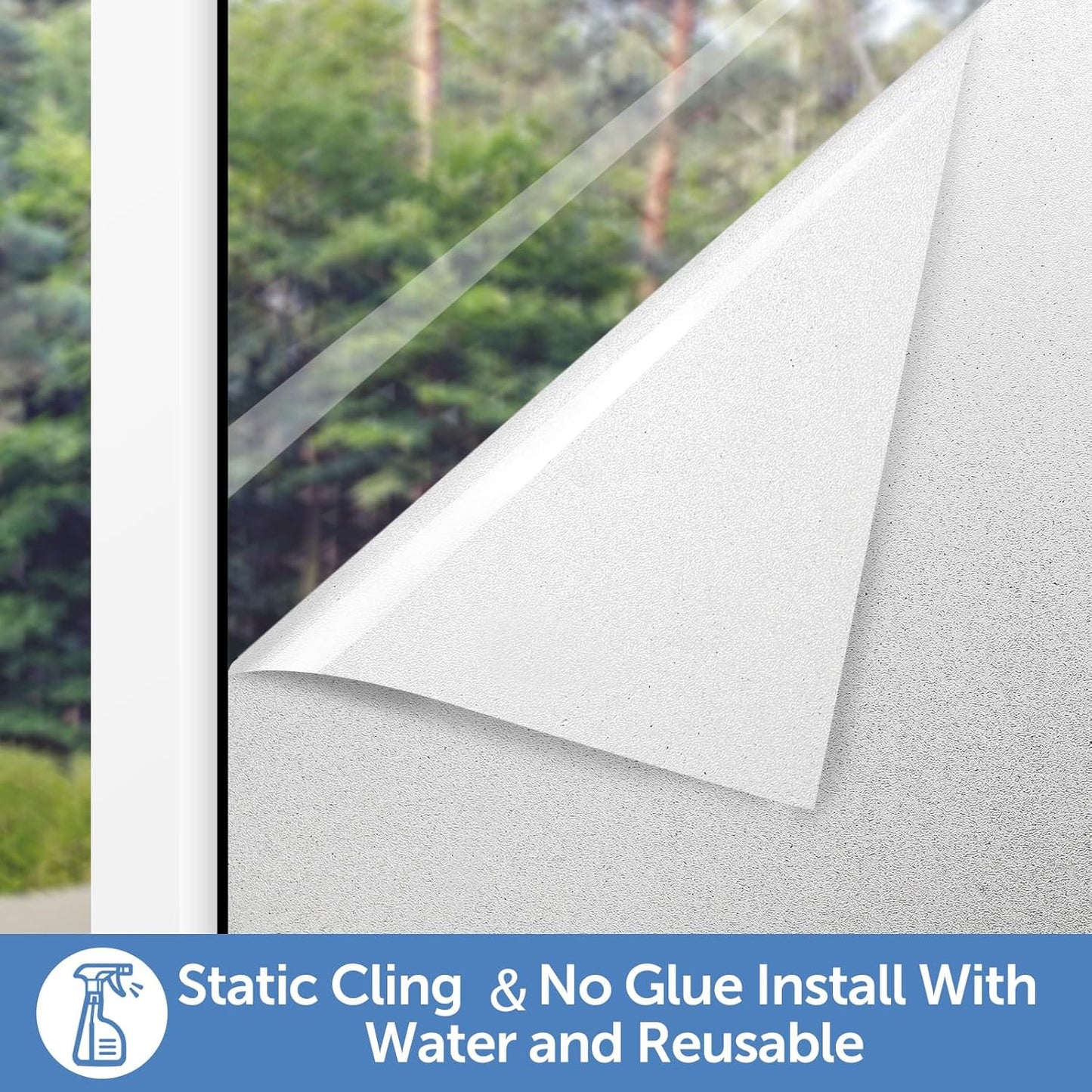 HIDBEA Frosted Window Privacy Film - Non Adhesive Static Cling Glass Stickers Sun UV Blocking Heat Control Door Covering Decals for Home Office, 17.3 x 98.4 Inch