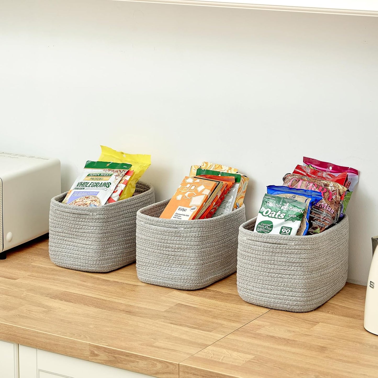 Small Baskets Set of 3-11"x7"x7" Perfect Toy Baskets for Storage, Ideal Storage Basket for Cube, Towels, and More - Basket for Shelves （Grey)