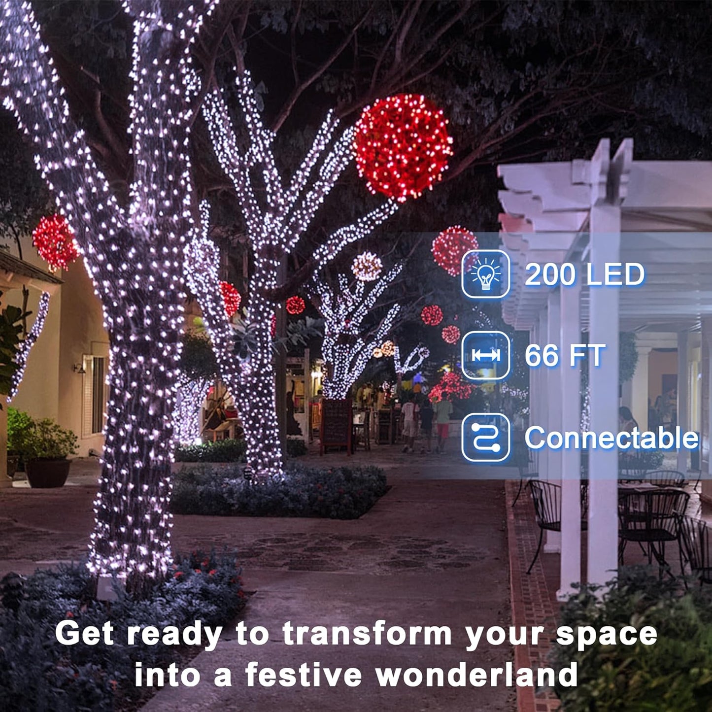 66FT Christmas Decorative Lights, Connectable 200 LED Green Wire Fairy String Lights Plug in, 8 Lighting Modes LED String Lights, for Indoor Outdoor Xmas Tree Wedding Party Decoration Cool White