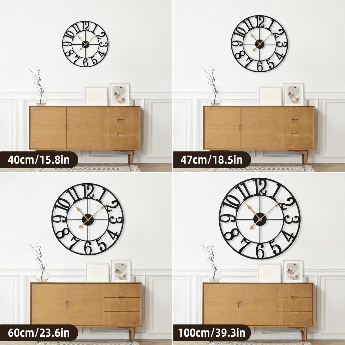 Large Wall Clock for Living Room Decor - 18 Inch Silent Non-Ticking Wall Clocks Battery Operated, Metal Vintage Retro Decorative Modern Wall Clock for Bedroom, Kitchen, Office, Farmhouse Decor