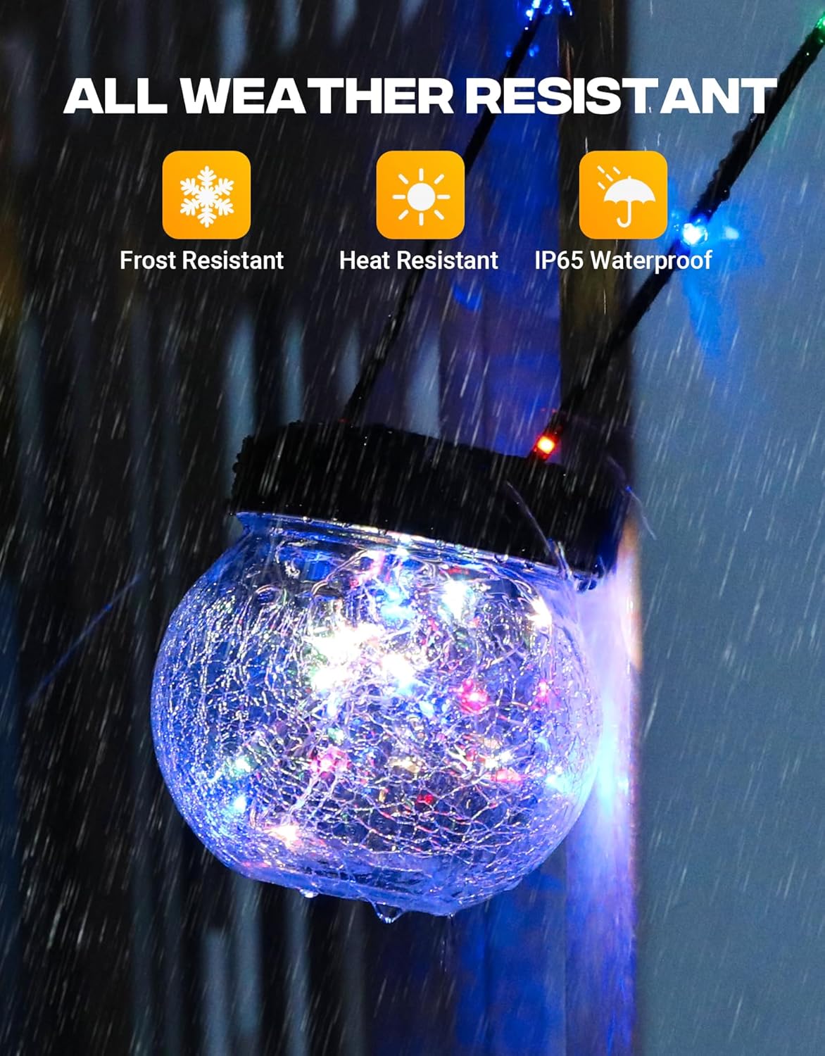 PARTPHONER Solar Lantern Solar Lights Outdoor Waterproof 18-Pack, Solar Powered Hanging Lights Cracked Glass Hanging Globes for Christmas Decoration, Shepherd Hook, Garden Tree Ornaments, Multi-Color